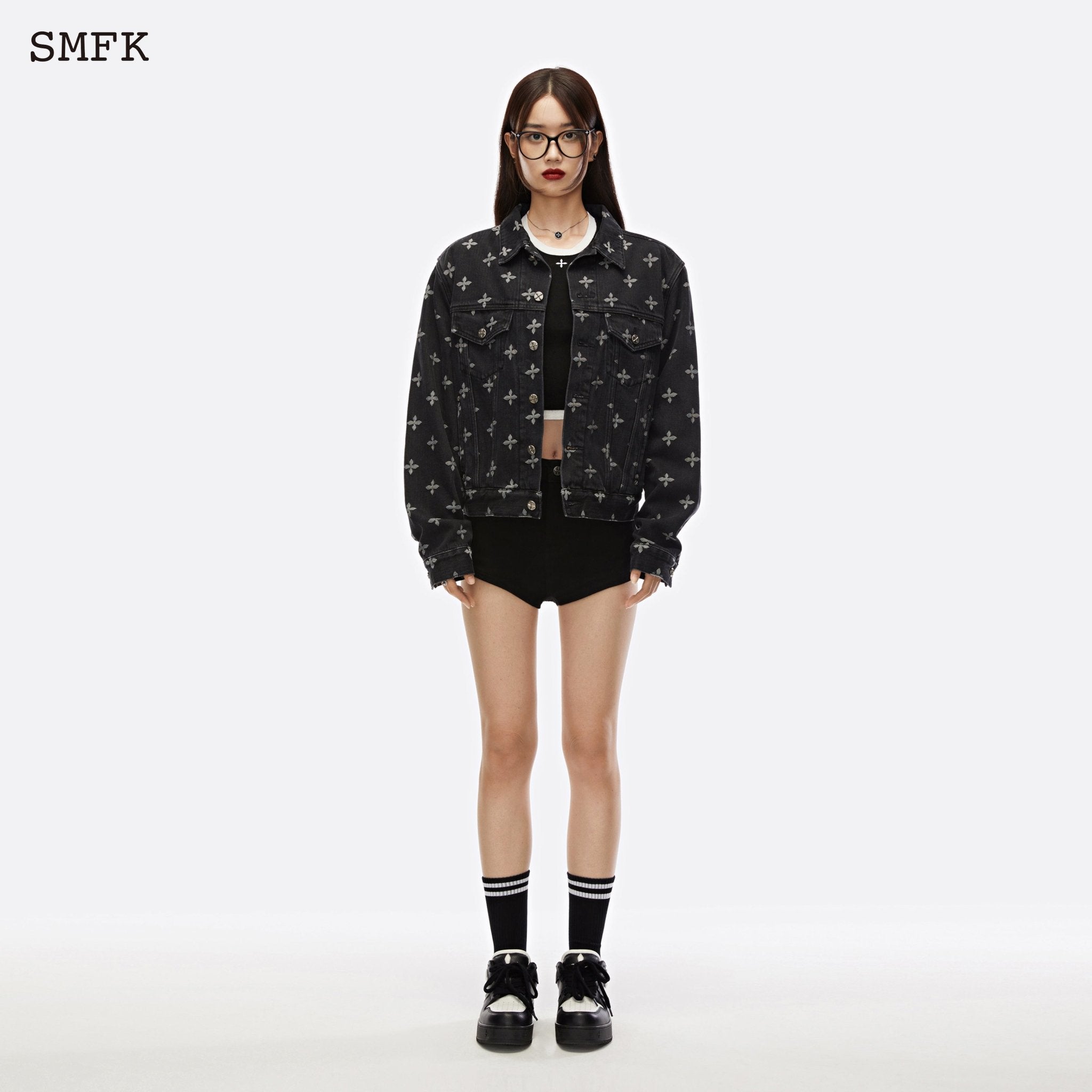 SMFK Garden Jacquard Denim Short Jacket Black | MADA IN CHINA