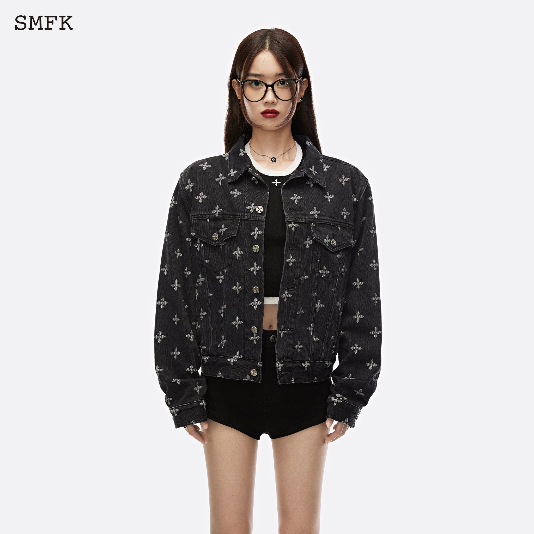 SMFK Garden Jacquard Denim Short Jacket Black | MADA IN CHINA