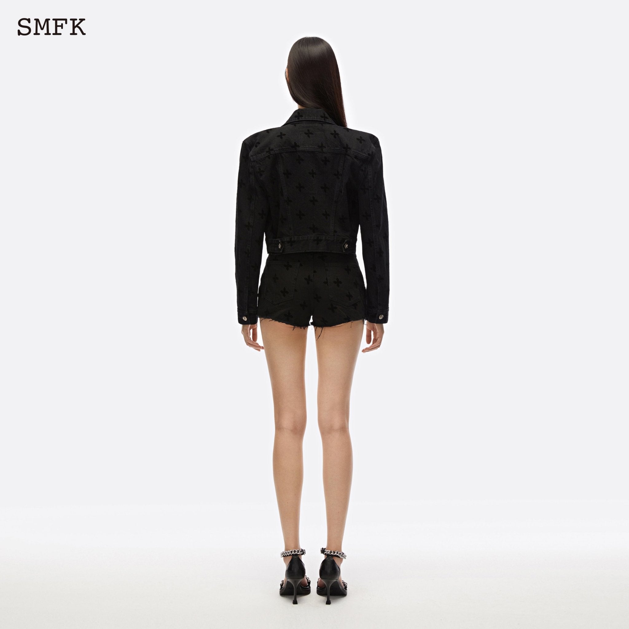 SMFK Garden Midnight Garden Biker Denim Short Jacket Black | MADA IN CHINA