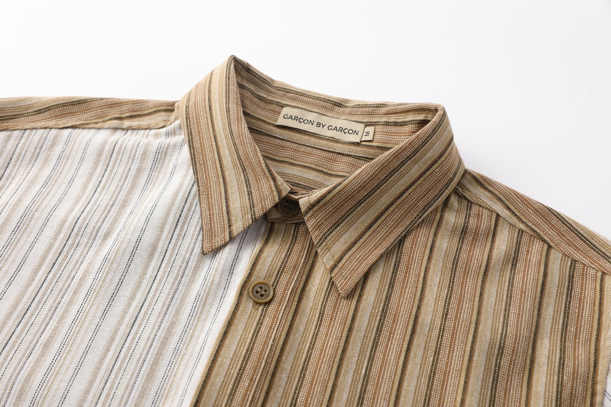 GARCON BY GARCON Gold Silk Striped Patchwork Shirt | MADA IN CHINA