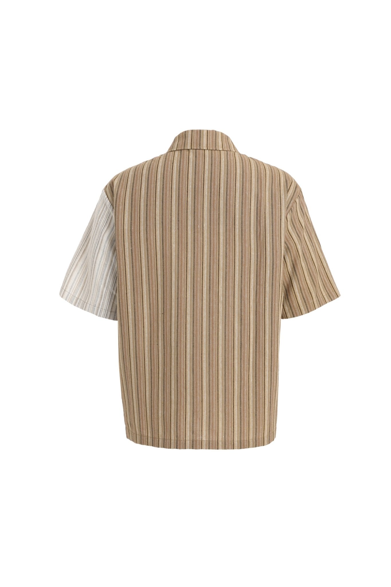 GARCON BY GARCON Gold Silk Striped Stitching Short-sleeved Shirt | MADA IN CHINA