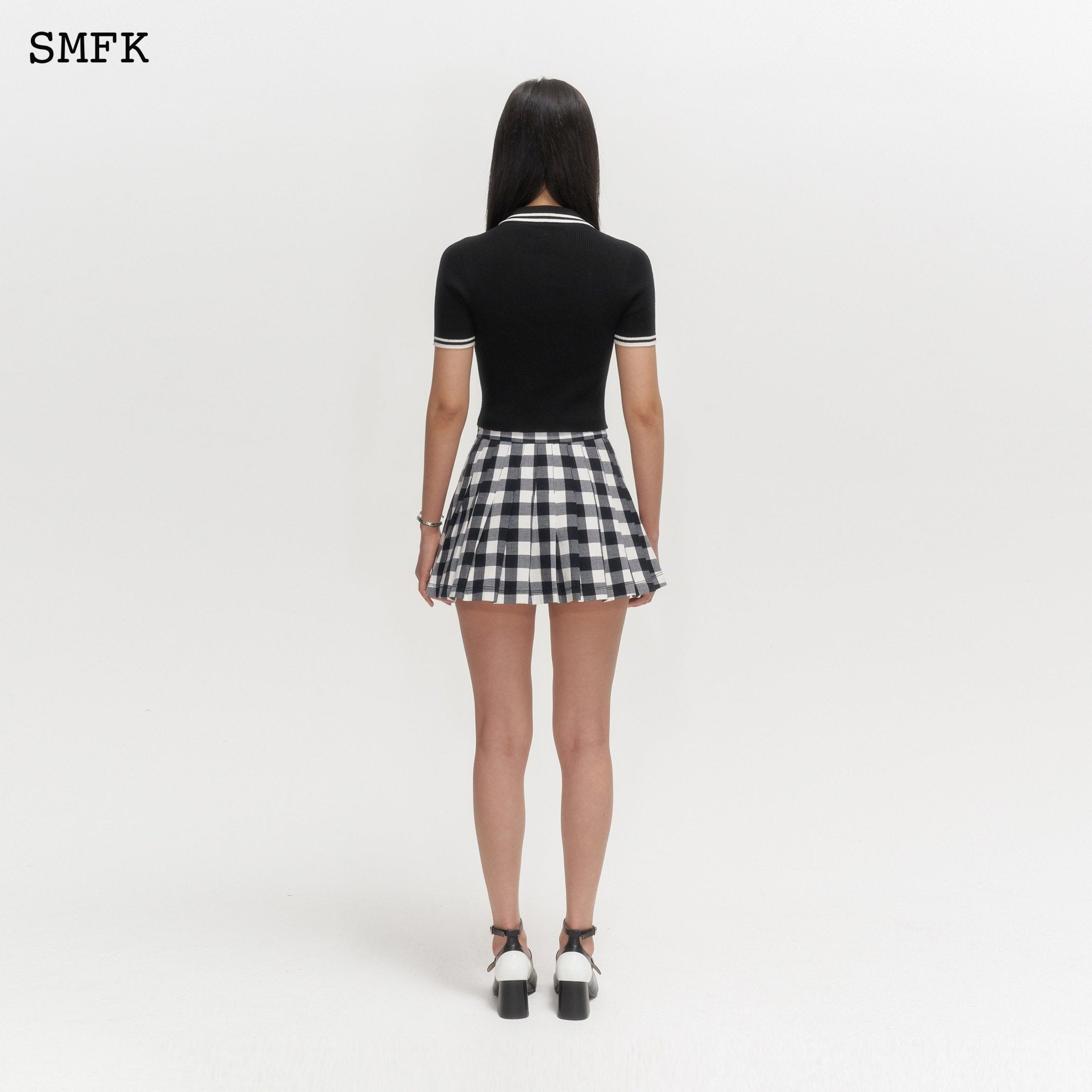 SMFK Grassland Black And White Checkered Pleated Skirt | MADA IN CHINA