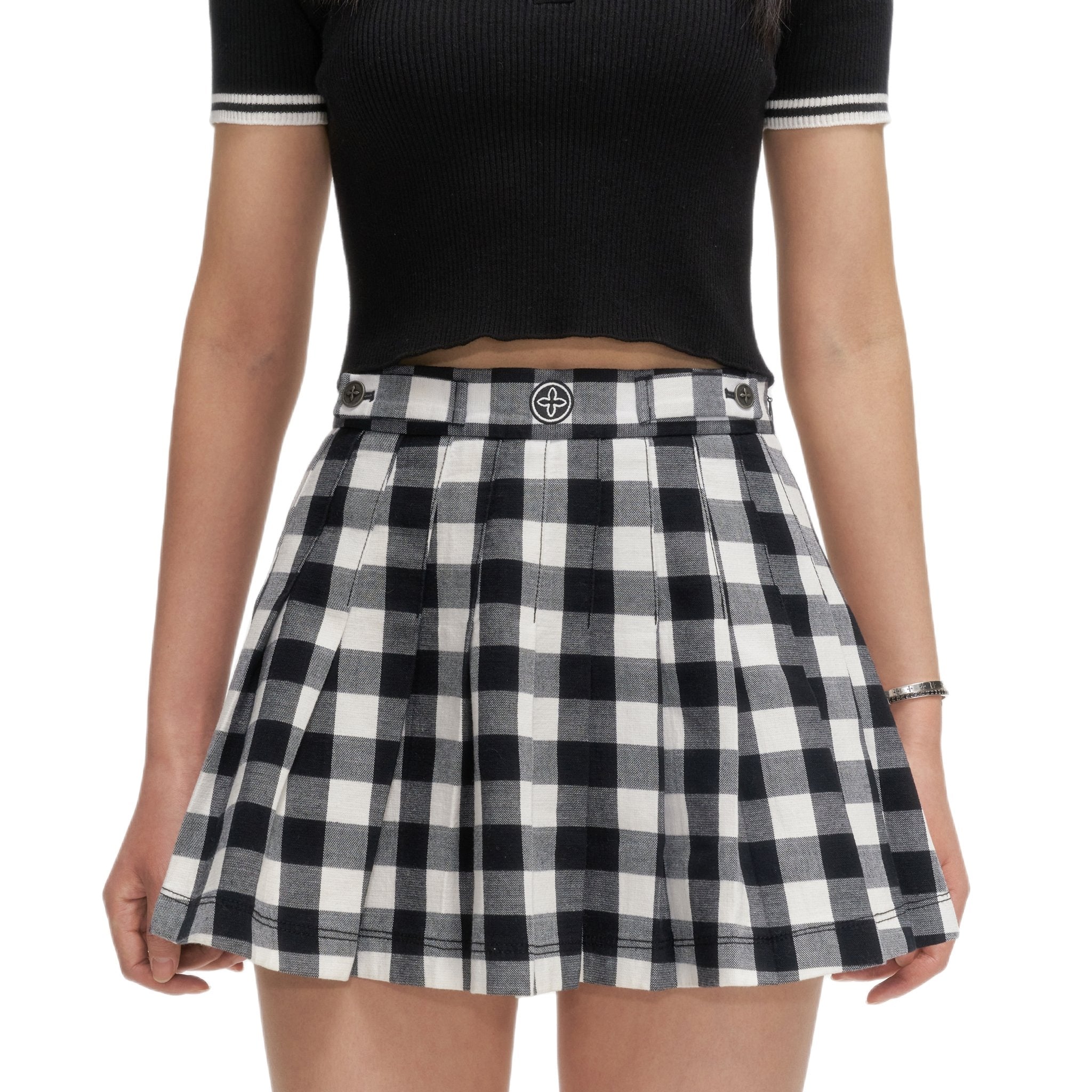 SMFK Grassland Black And White Checkered Pleated Skirt | MADA IN CHINA