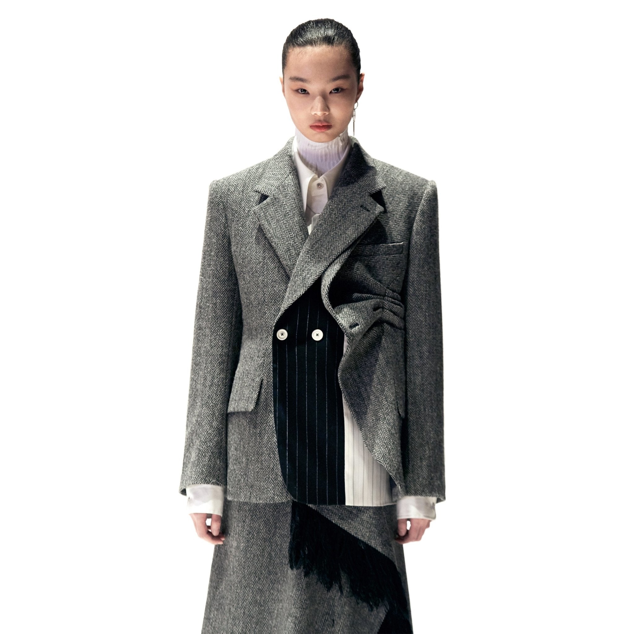 MUNN Gray Draped Asymmetric Hybrid Blazer | MADA IN CHINA