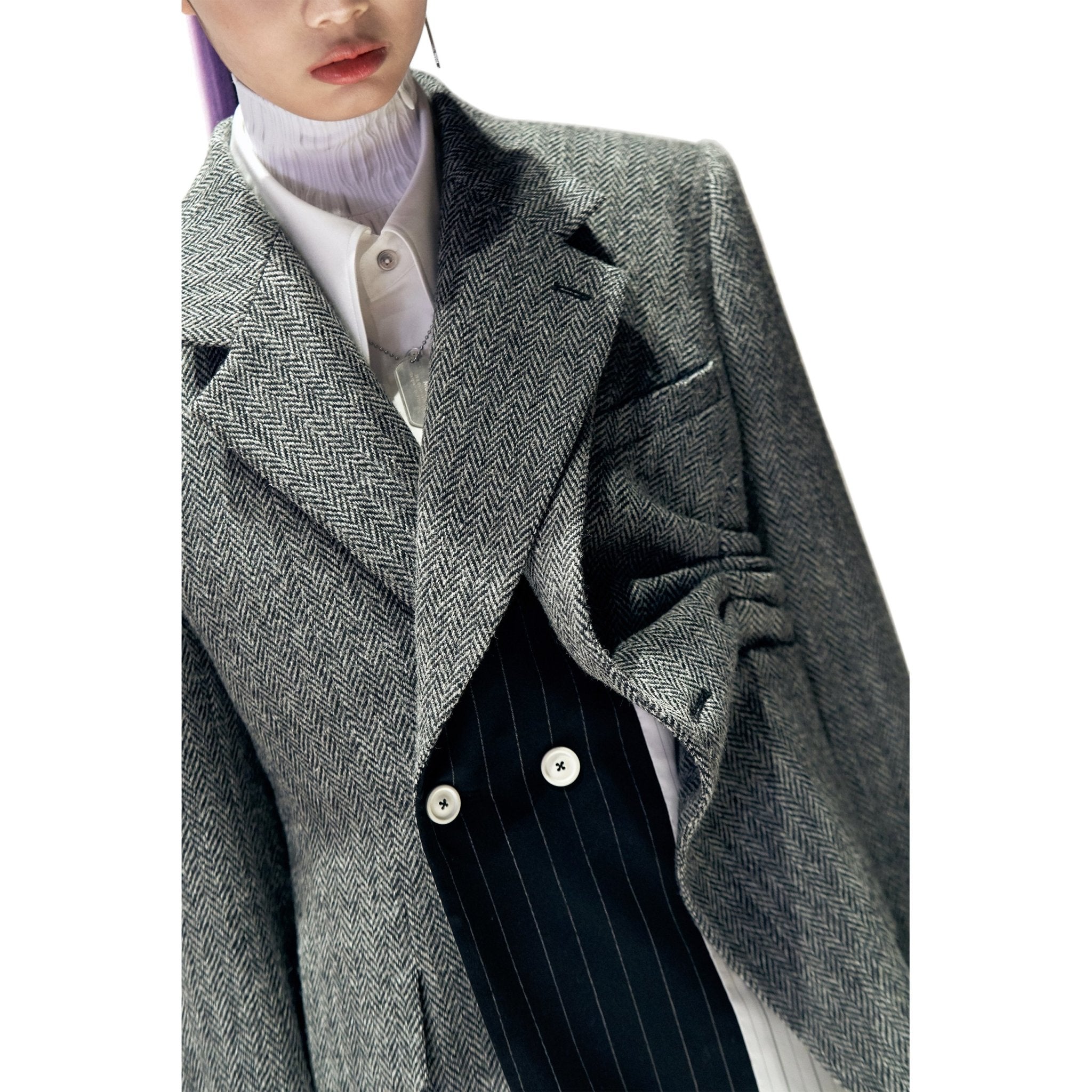 MUNN Gray Draped Asymmetric Hybrid Blazer | MADA IN CHINA