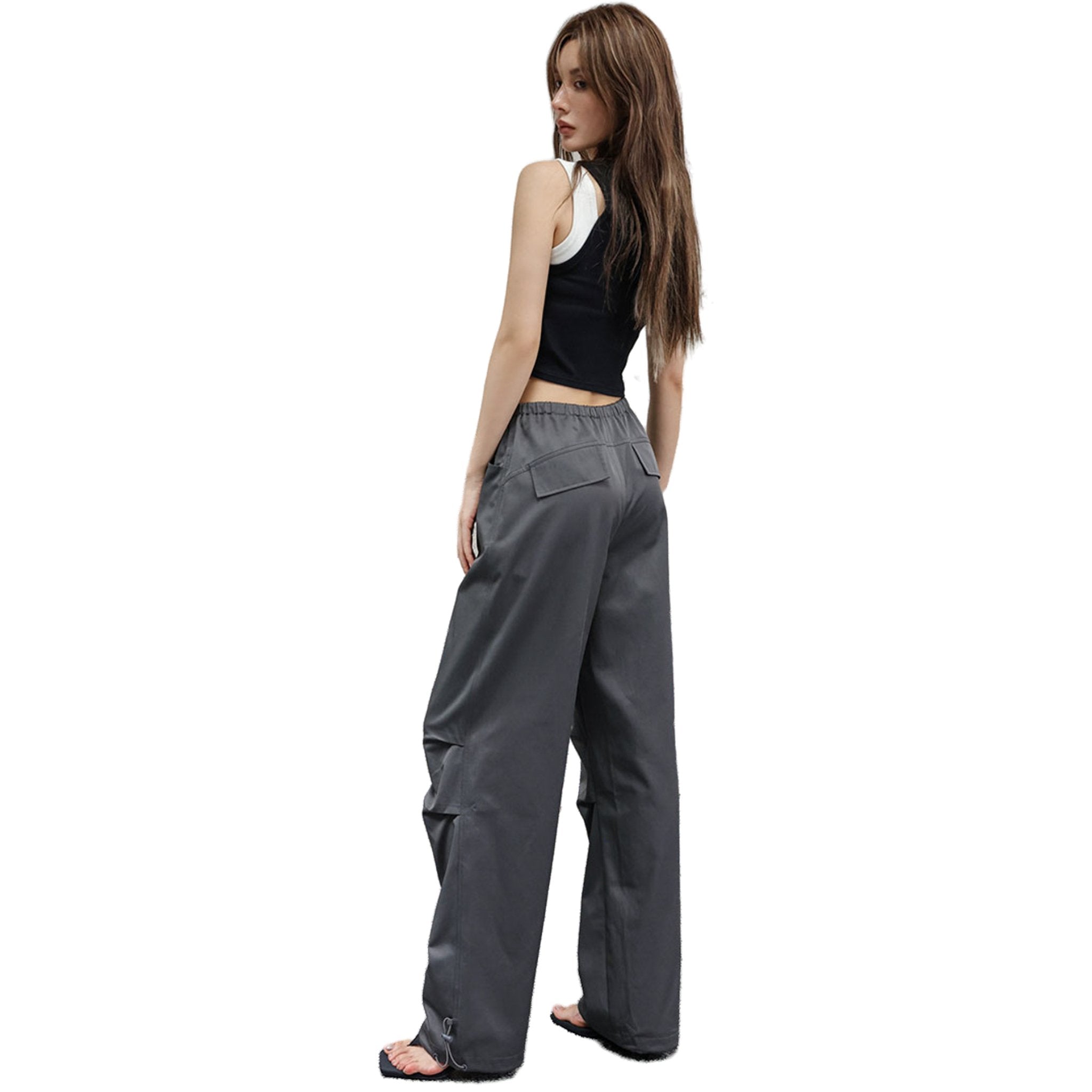 SOMESOWE Gray Drawstring Cargo Trousers | MADA IN CHINA