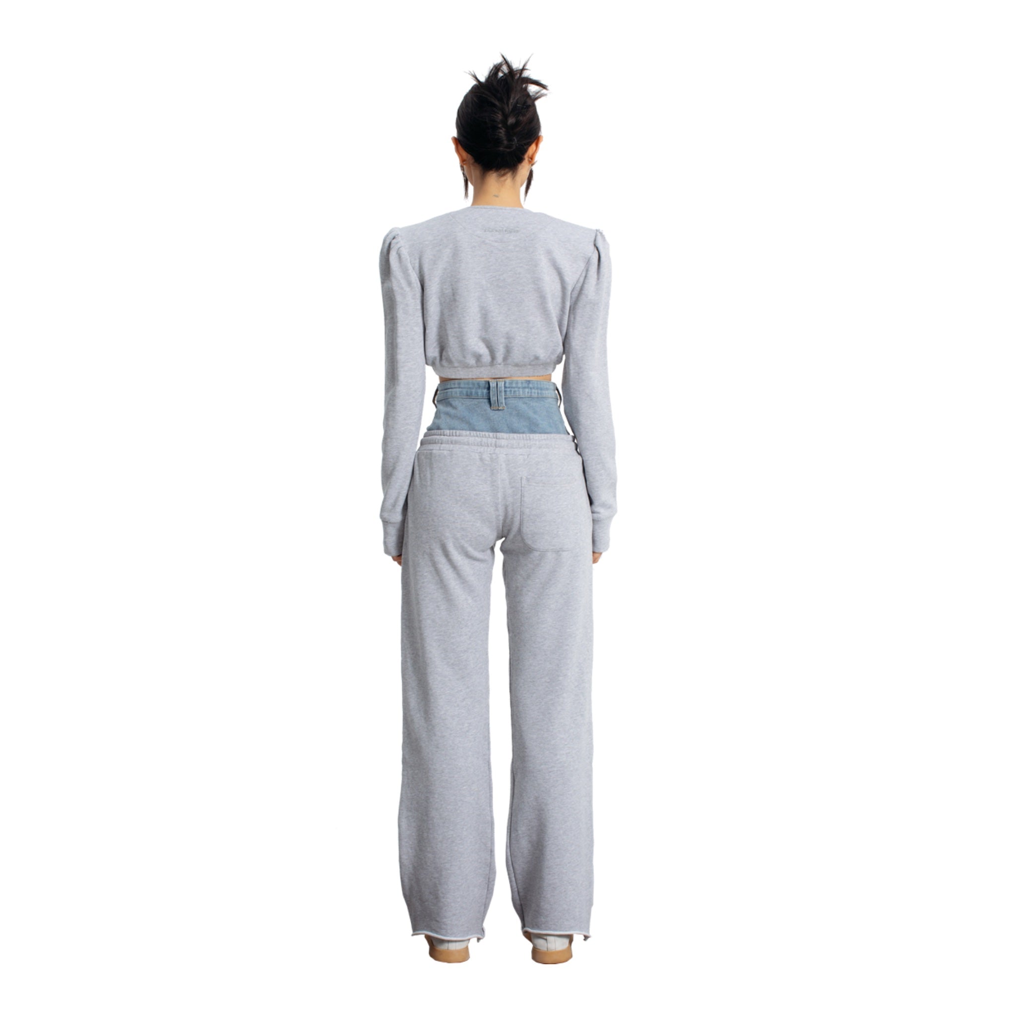 ANN ANDELMAN Gray Patchwork Denim Double Waist Sweatpants | MADA IN CHINA