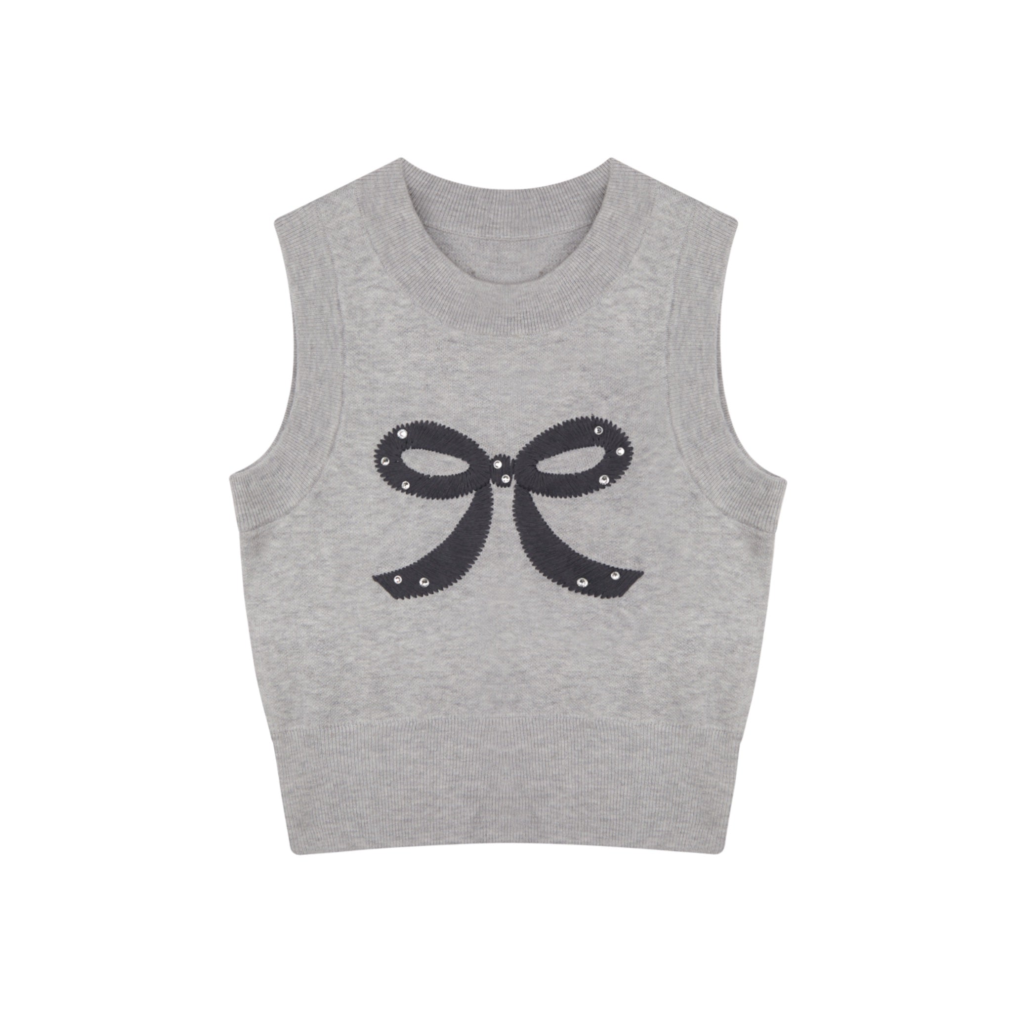 SOMESOWE GrayEmbroidered Bow Knit Vest | MADA IN CHINA