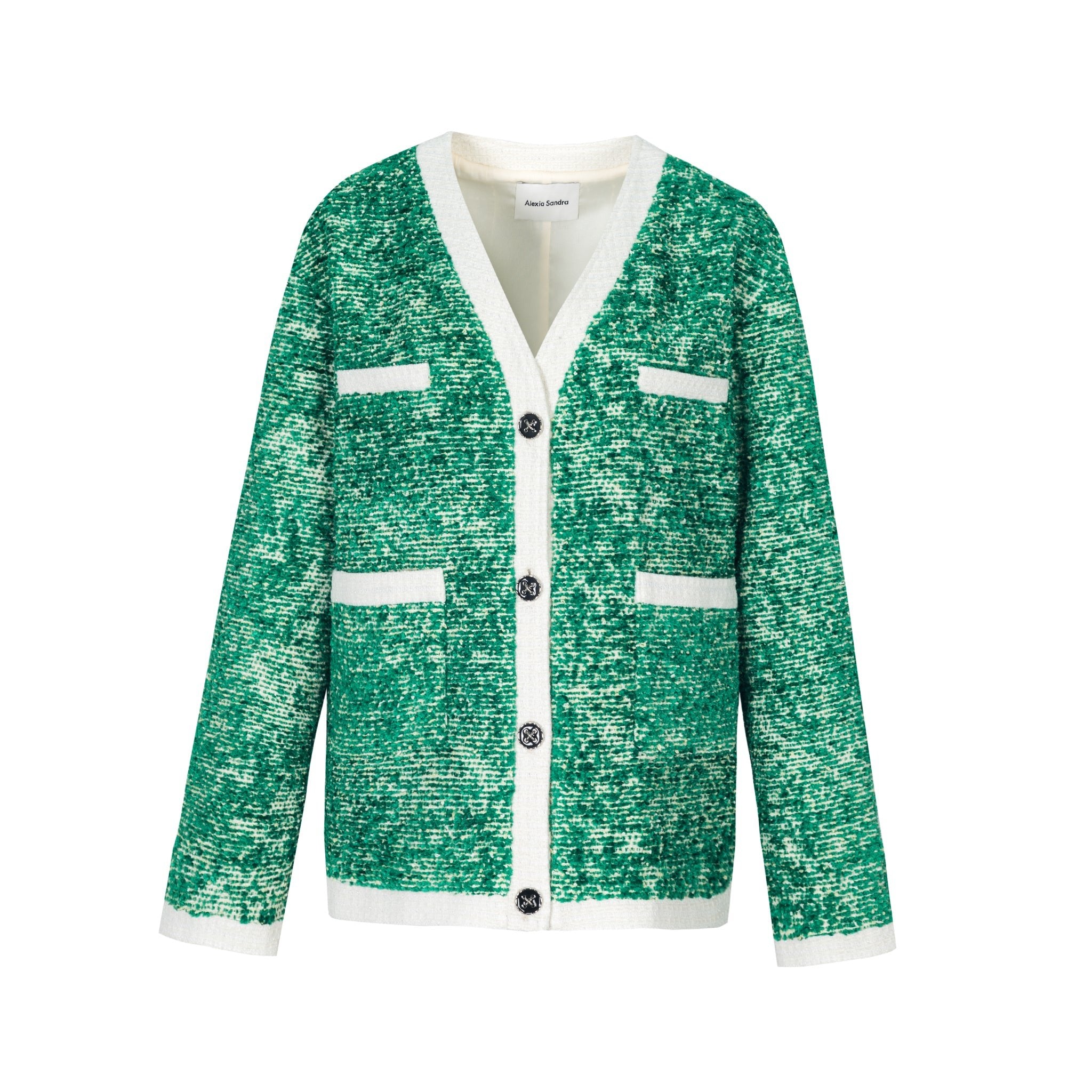 Alexia Sandra Green Tweed Buttoned Cardigan | MADA IN CHINA