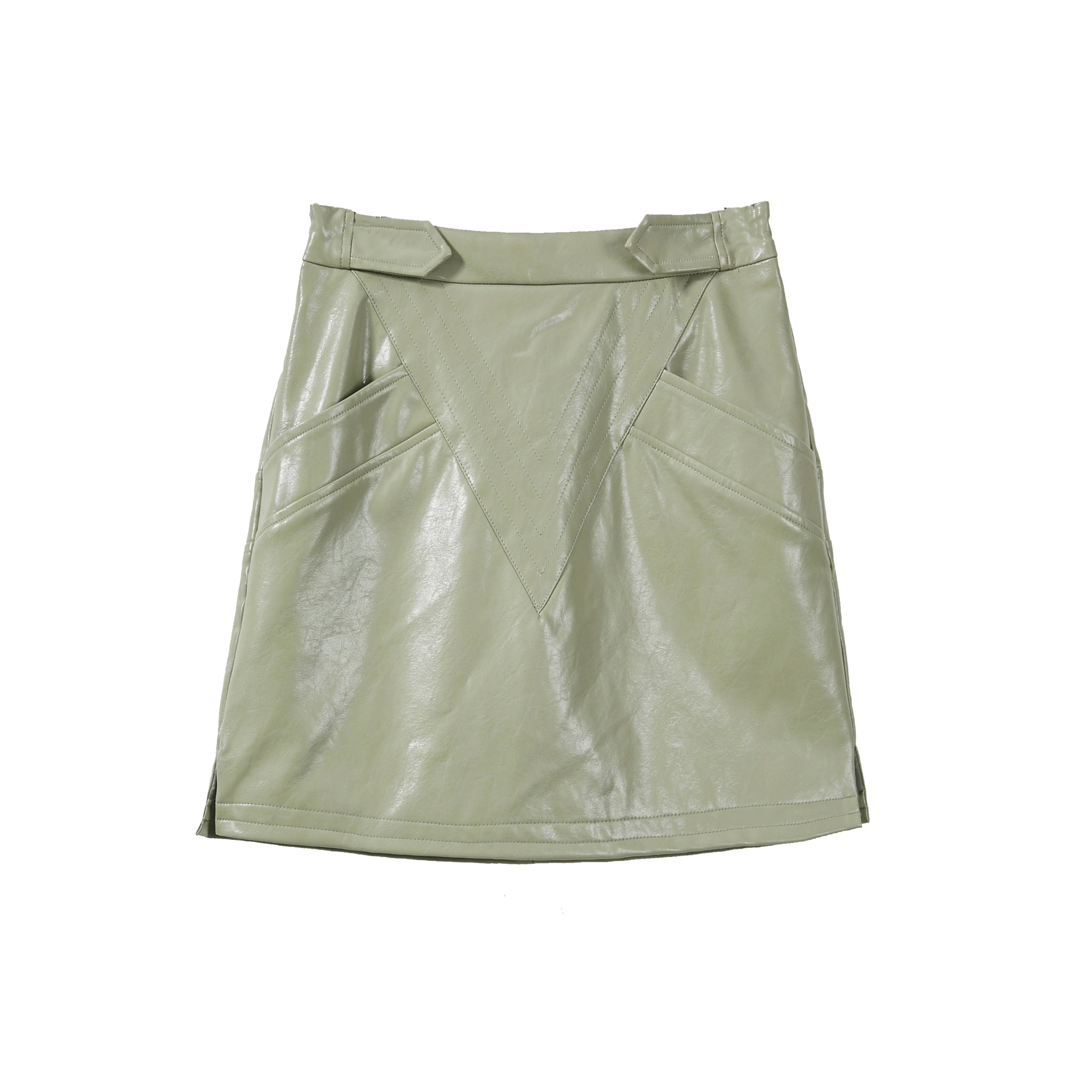 VANN VALRENCÉ Green Women Patchwork Leather Skirt | MADA IN CHINA