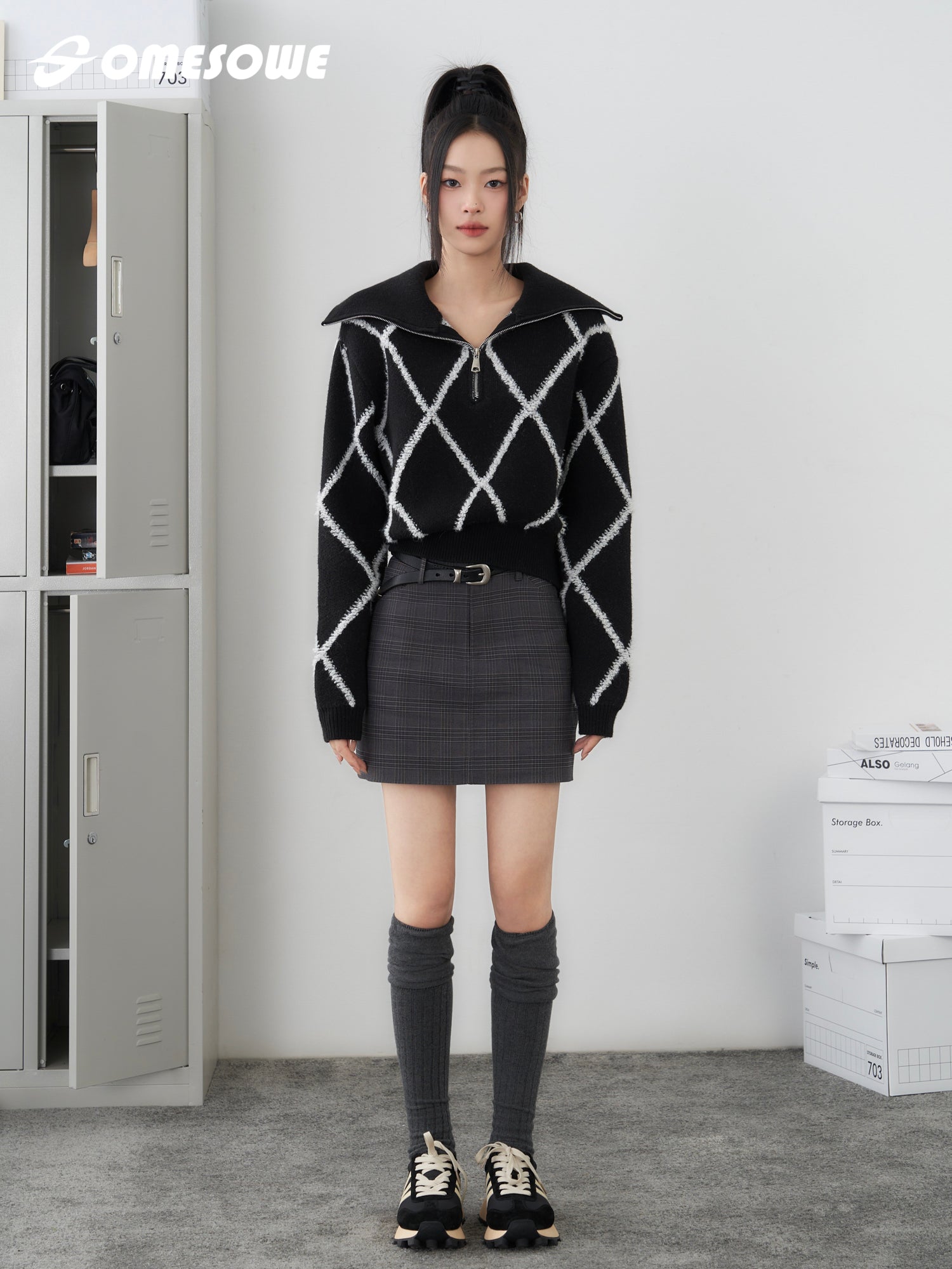 SOMESOWE Grey Checkered Skirt | MADA IN CHINA