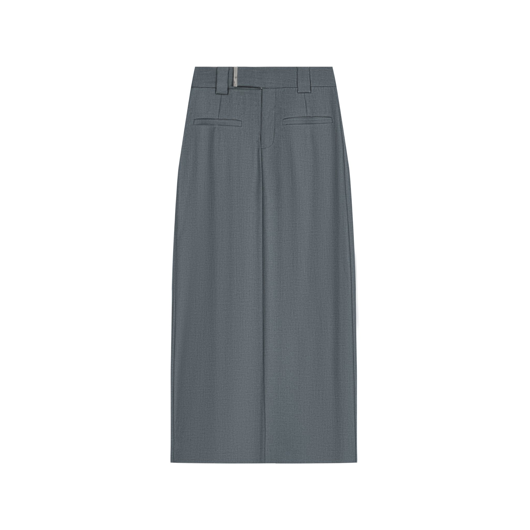 UNAWARES Grey Custom Metal Clip Side-Slit Mid-Length Skirt | MADA IN CHINA