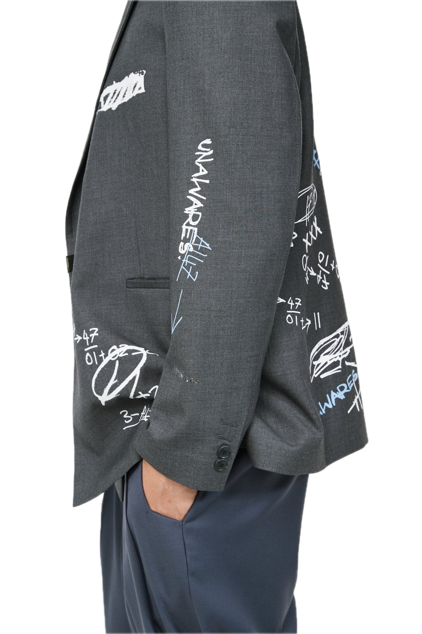 UNAWARES Grey Customized Graffiti Printed Double Breasted Suit | MADA IN CHINA