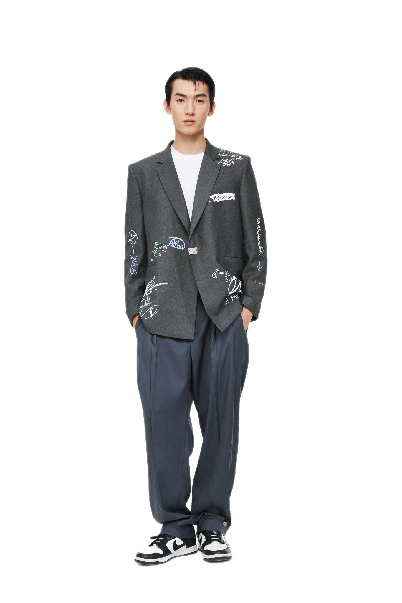 UNAWARES Grey Customized Graffiti Printed Double Breasted Suit | MADA IN CHINA