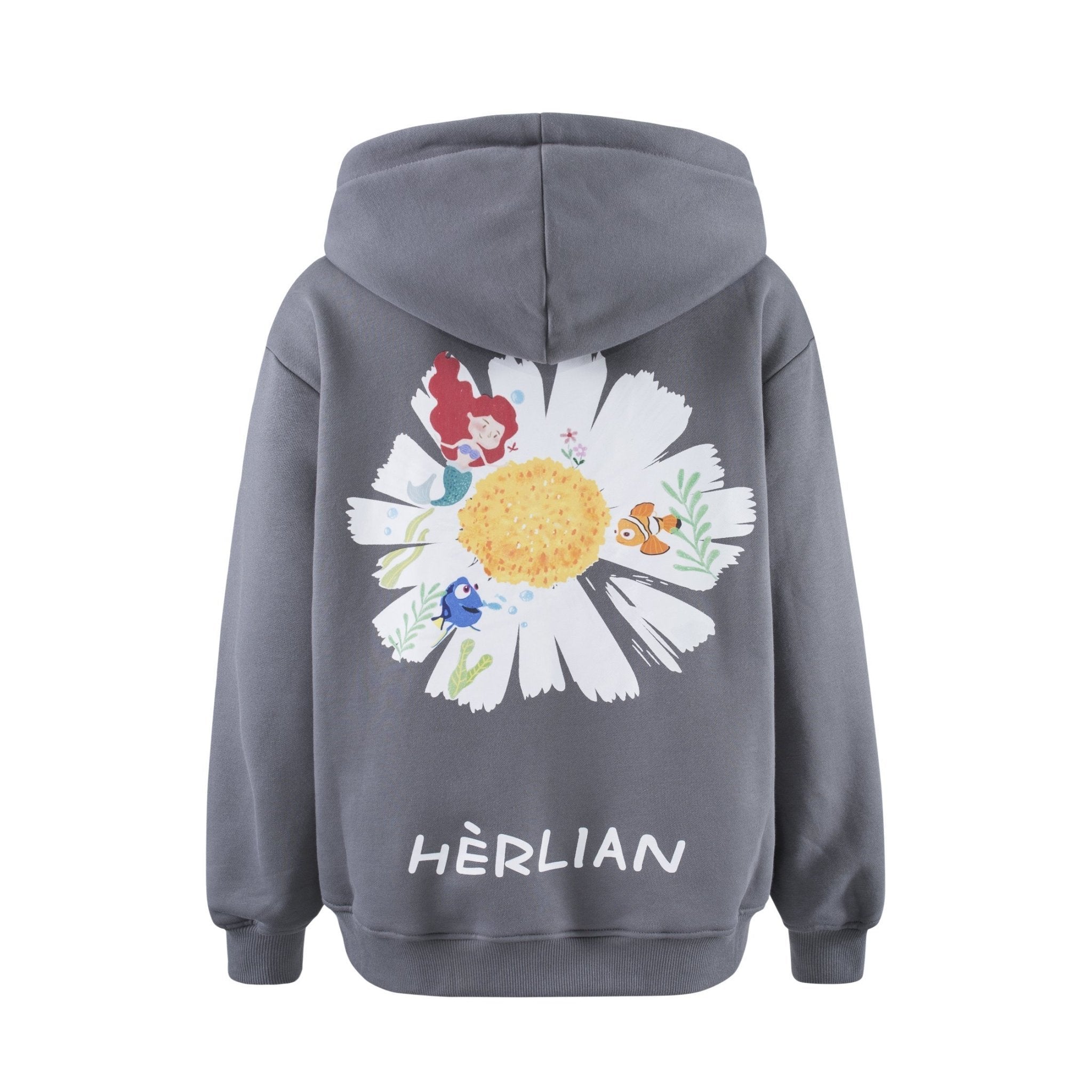 HERLIAN Grey Daisy Print Zipped Hoodie | MADA IN CHINA