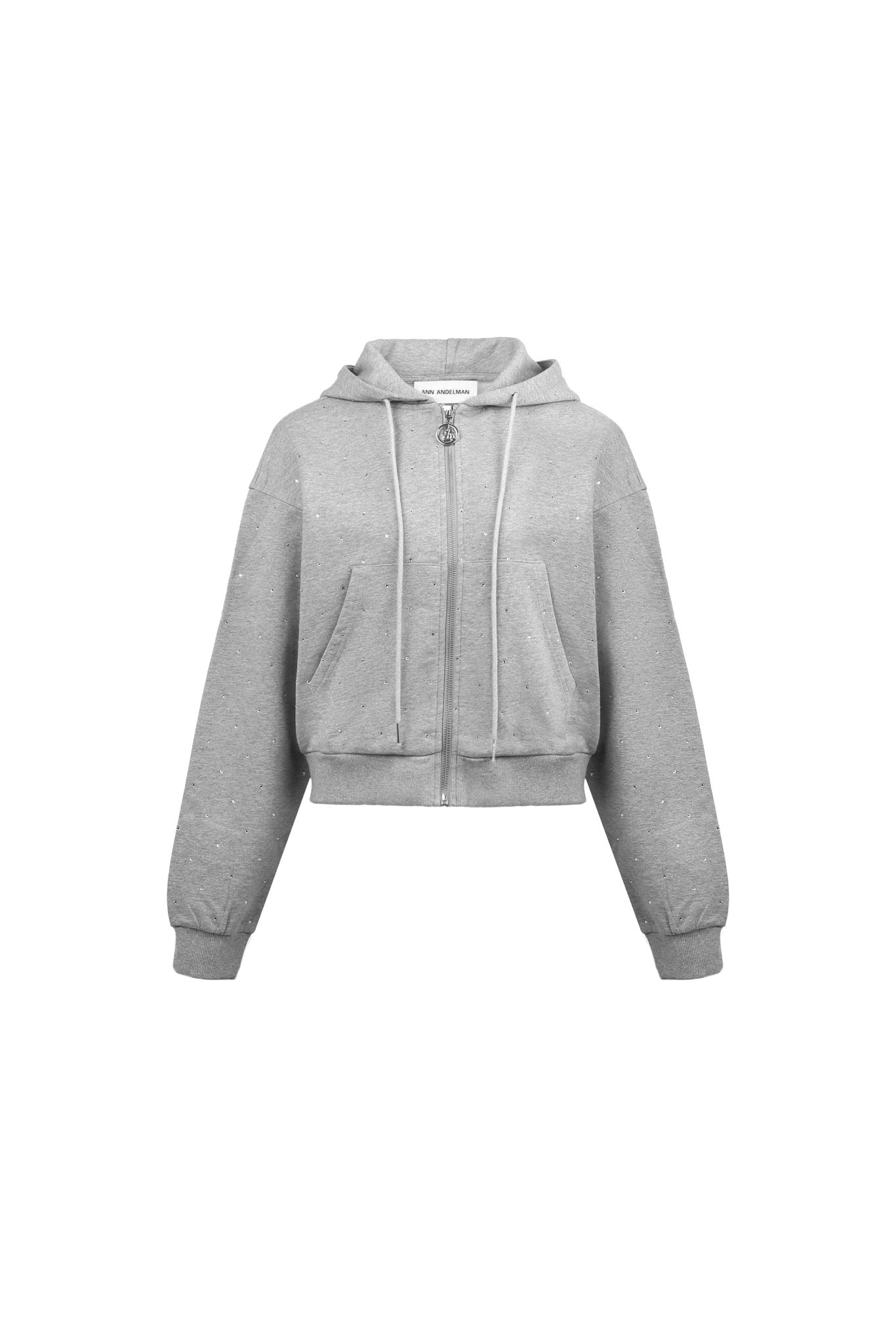 ANN ANDELMAN Grey Diamante Embellished Zipper Hoodie | MADA IN CHINA