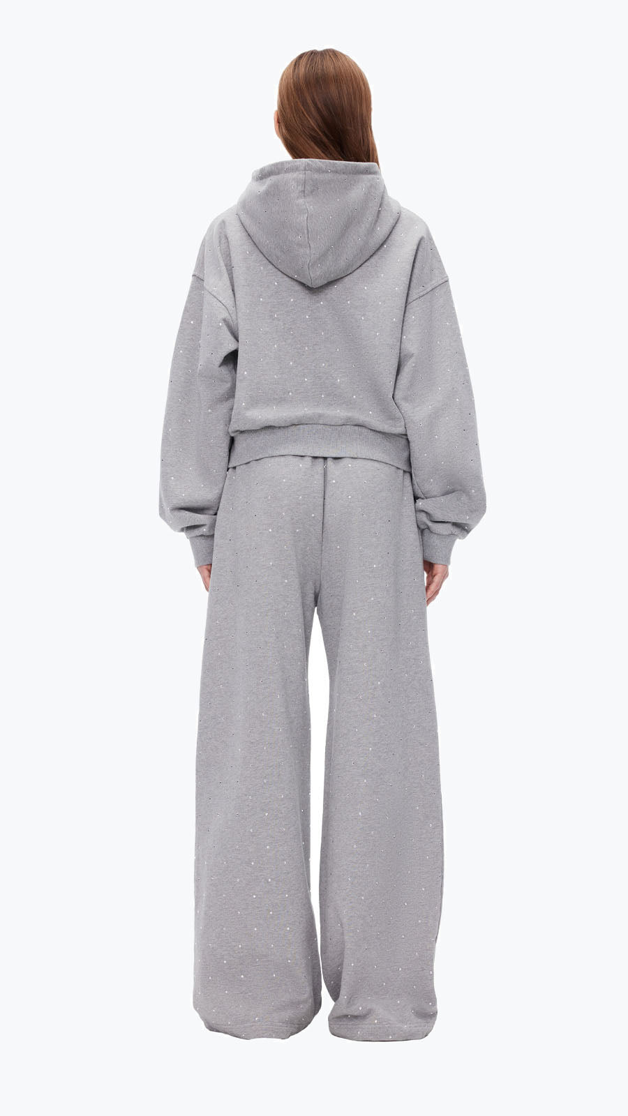 ANN ANDELMAN Grey Diamante Embellished Zipper Hoodie | MADA IN CHINA