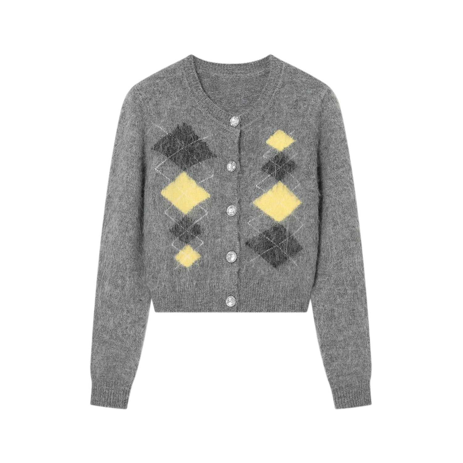 SOMESOWE Grey Diamond Pattern Cardigan | MADA IN CHINA