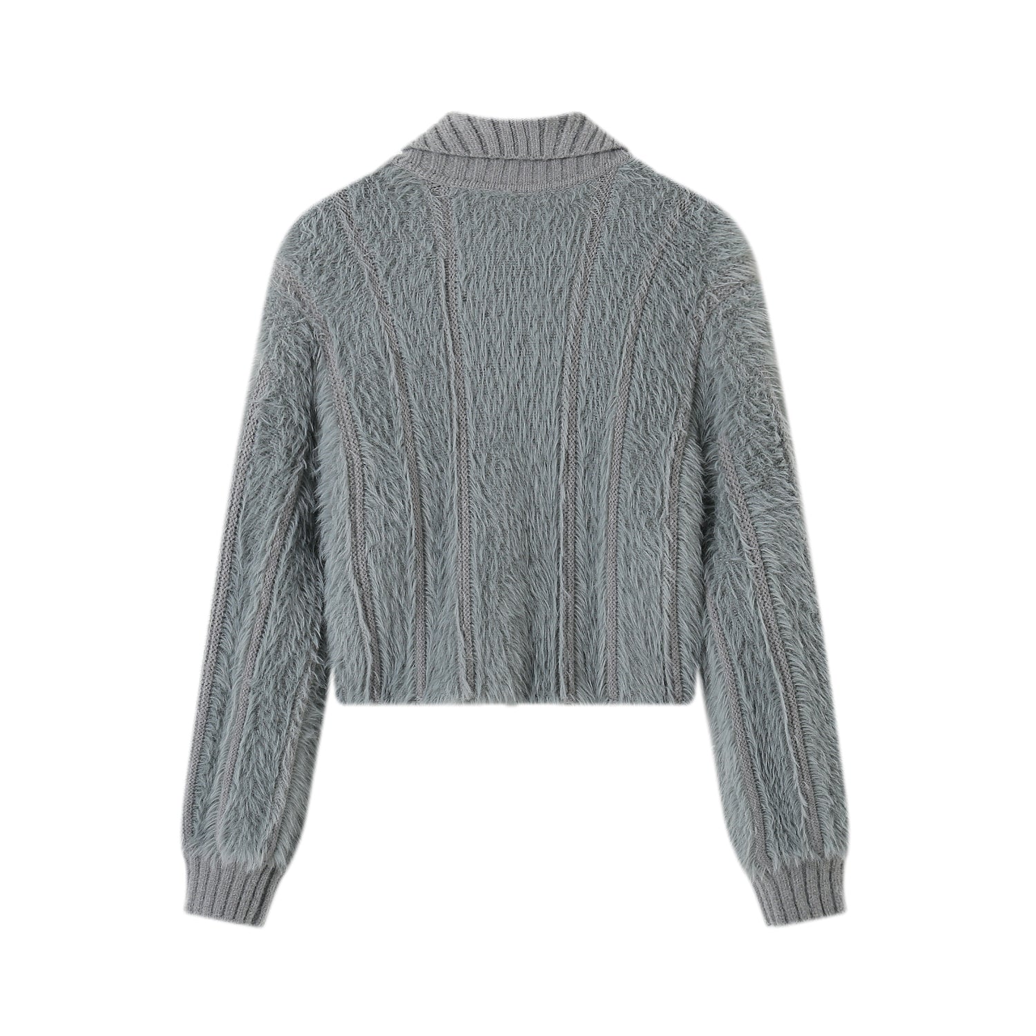 SOMESOWE Grey Faux Fur Zipper Cardigan | MADA IN CHINA