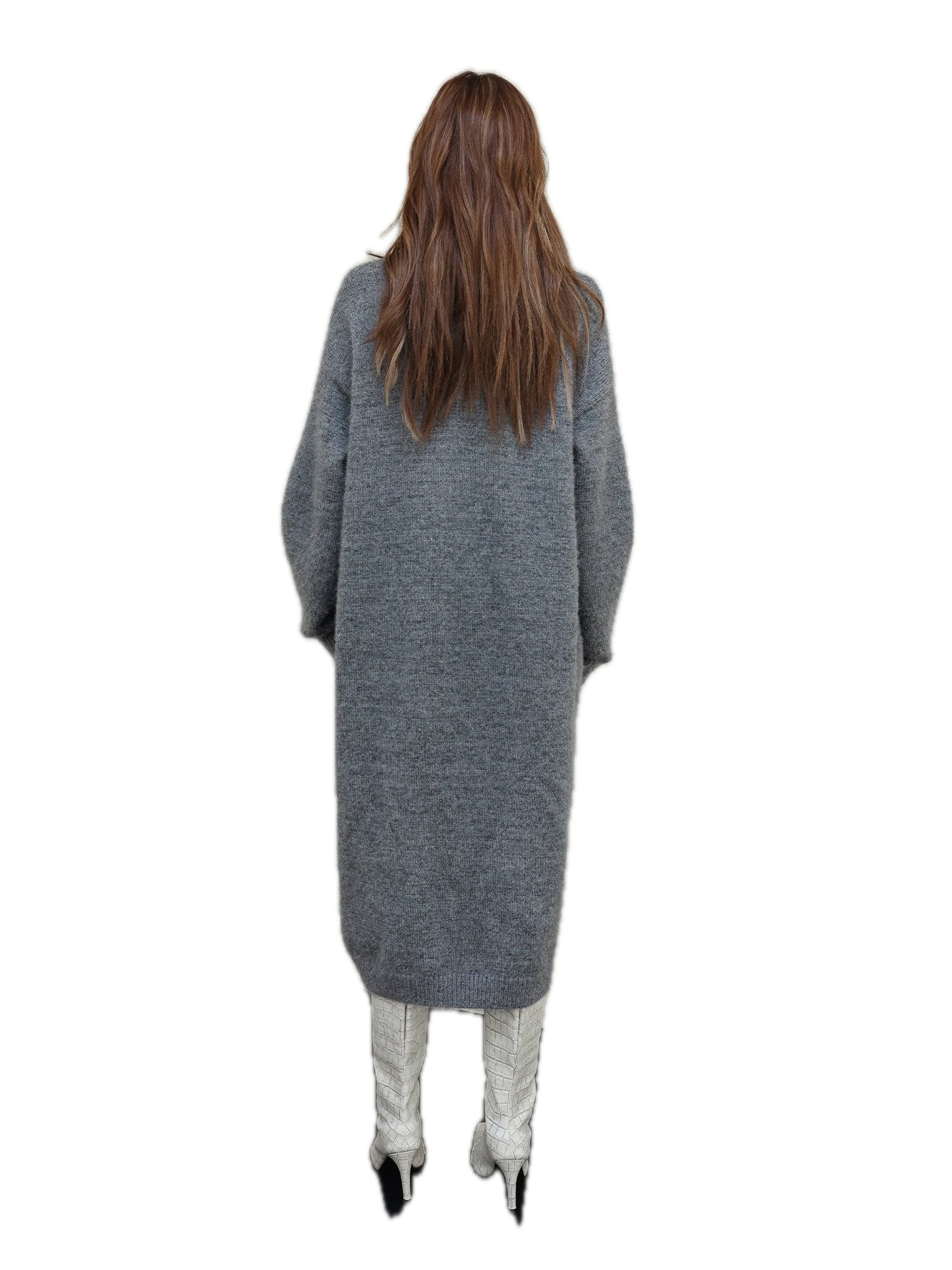 SOMESOWE Grey Fluffy Blend Long Cardigan | MADA IN CHINA