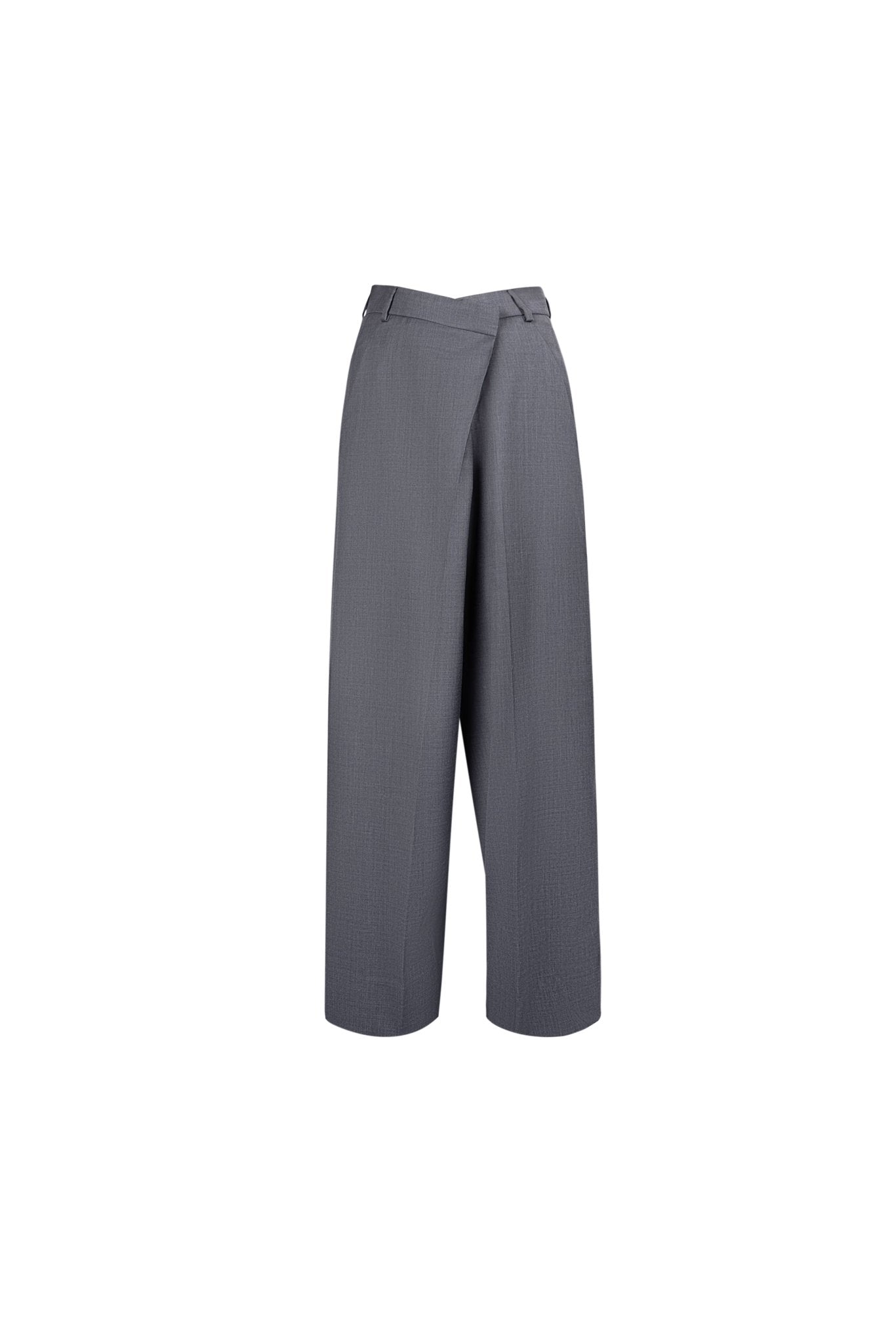 ANN ANDELMAN Grey Folded Waist Design Draped Suit Trousers | MADA IN CHINA