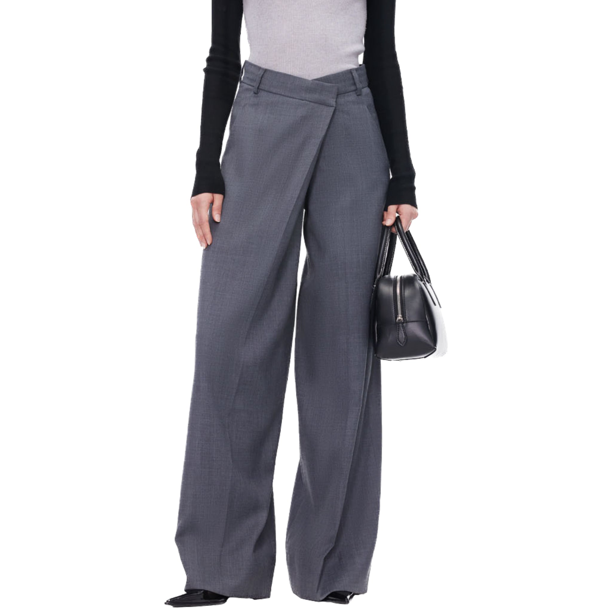 ANN ANDELMAN Grey Folded Waist Design Draped Suit Trousers | MADA IN CHINA