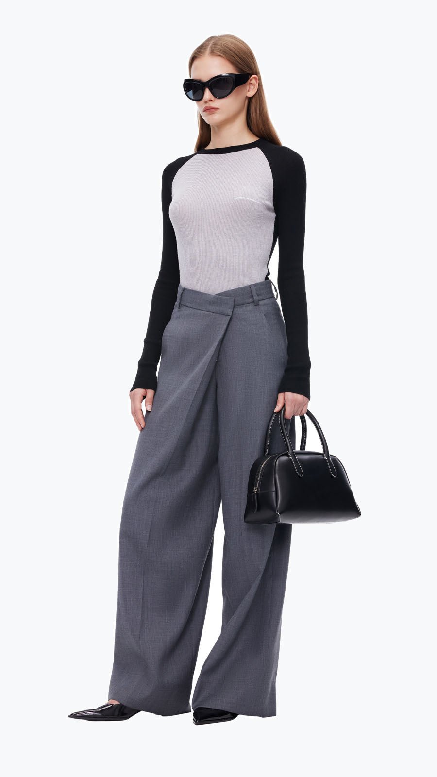 ANN ANDELMAN Grey Folded Waist Design Draped Suit Trousers | MADA IN CHINA