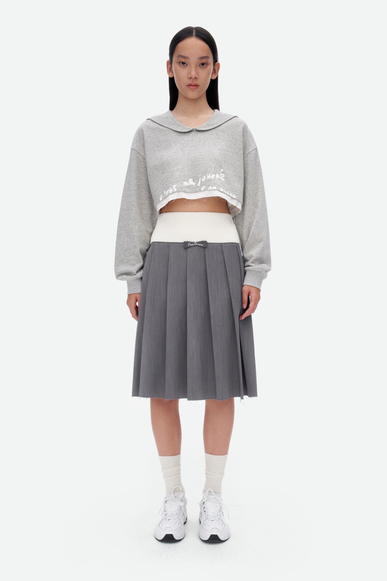 Mid-length Pleated Skirt in Grey | MADAX