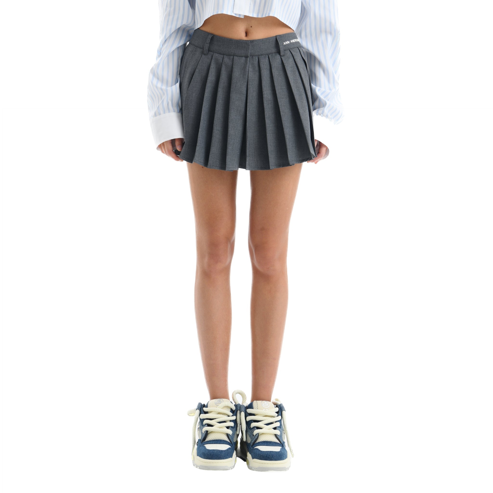 ANN ANDELMAN Grey Pleated Short Skirt | MADA IN CHINA