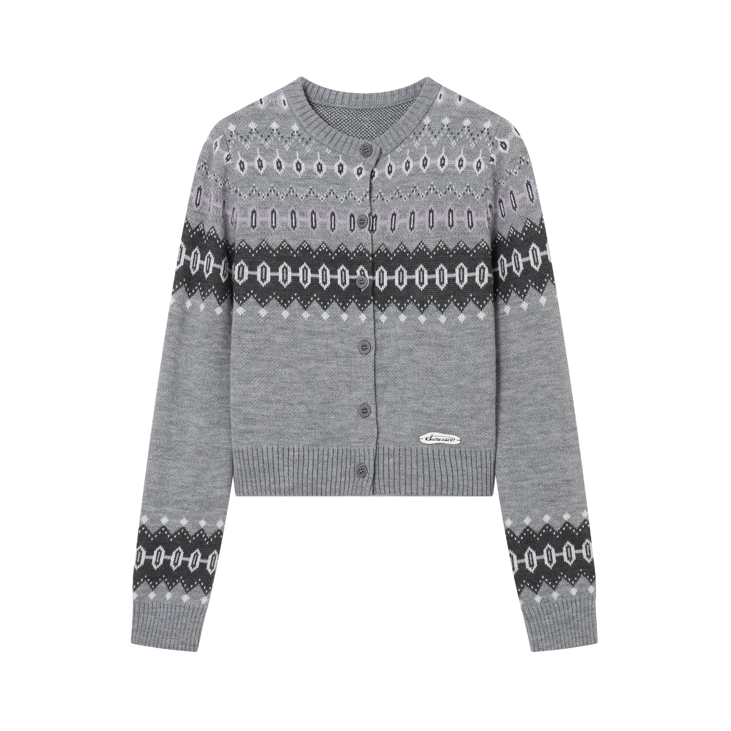 SOMESOWE Grey Retro Fair Isle Cardigan | MADA IN CHINA