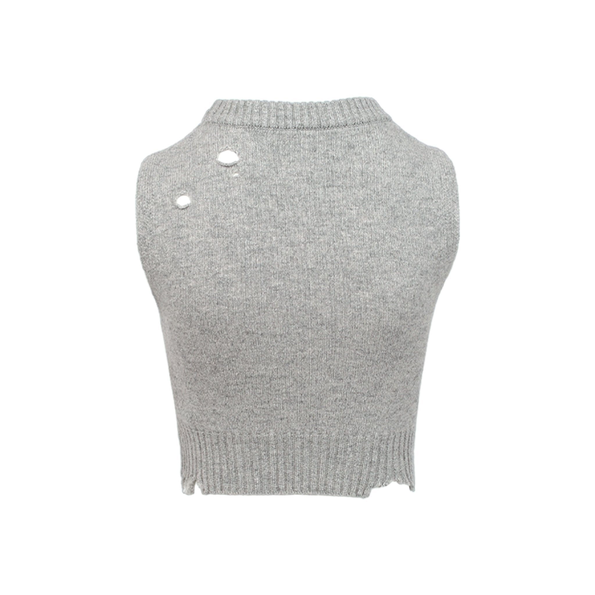 ANN ANDELMAN Grey Short Destroyed Knit Vest | MADA IN CHINA