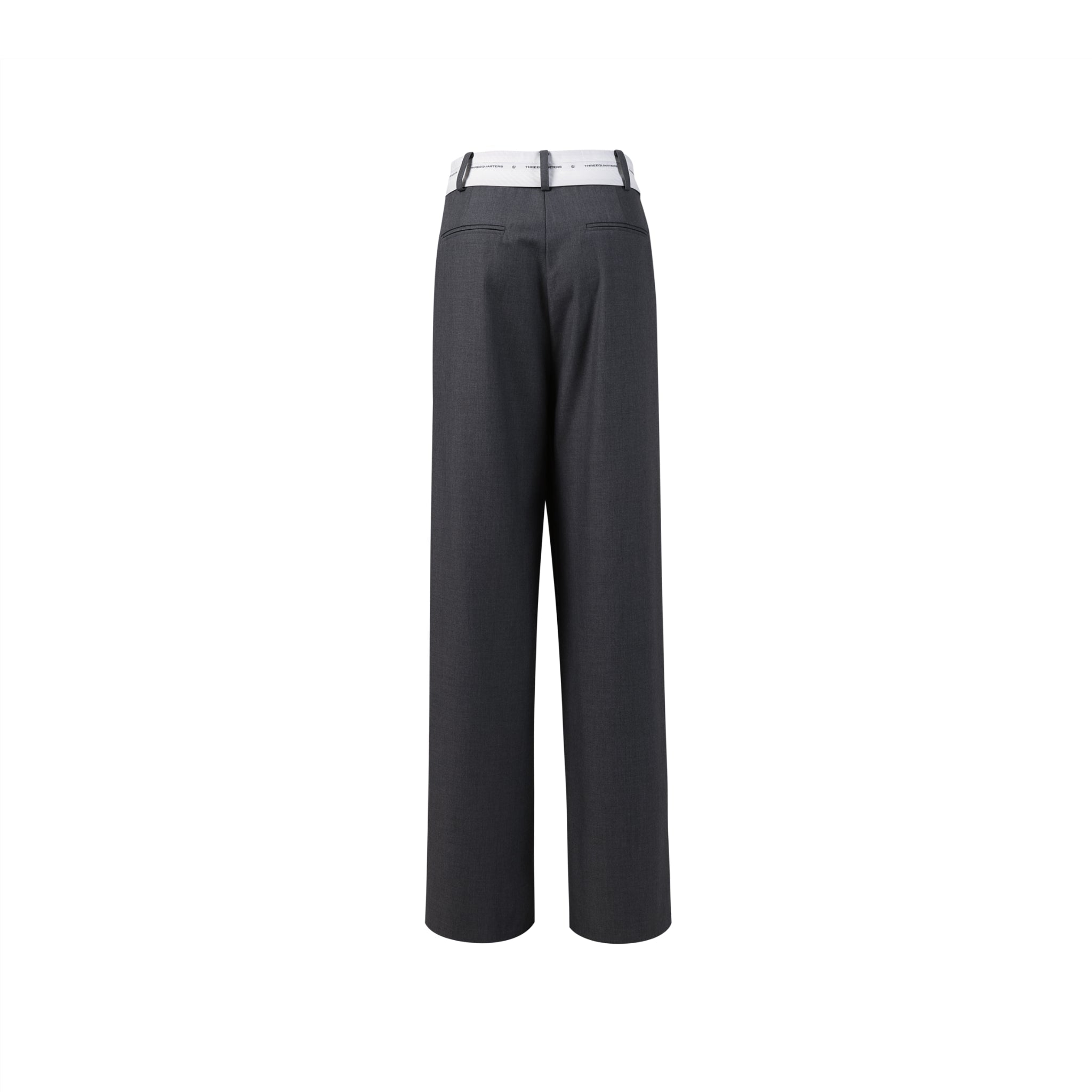 THREE QUARTERS Grey Slanted Waistband Suit Pants | MADA IN CHINA