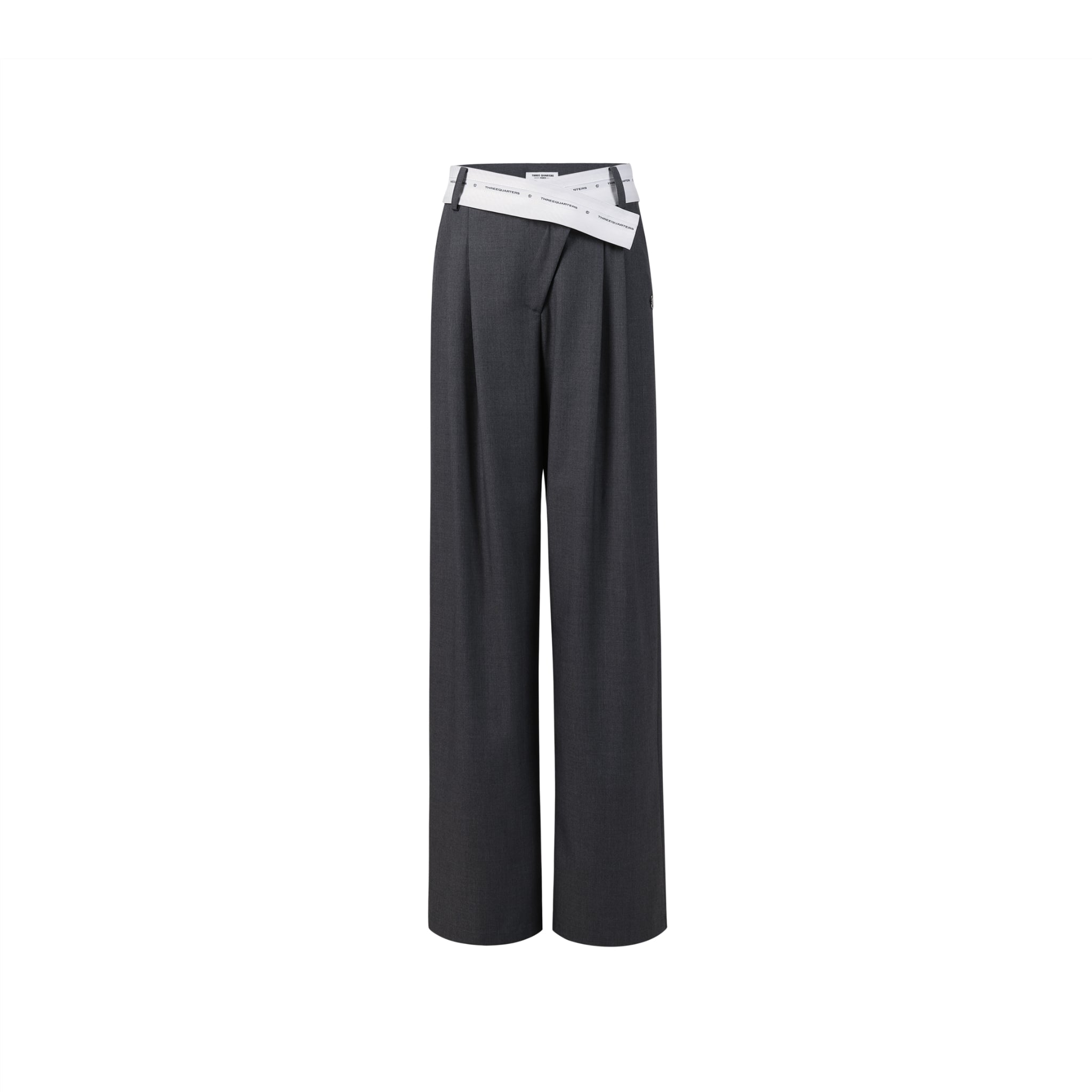 THREE QUARTERS Grey Slanted Waistband Suit Pants | MADA IN CHINA