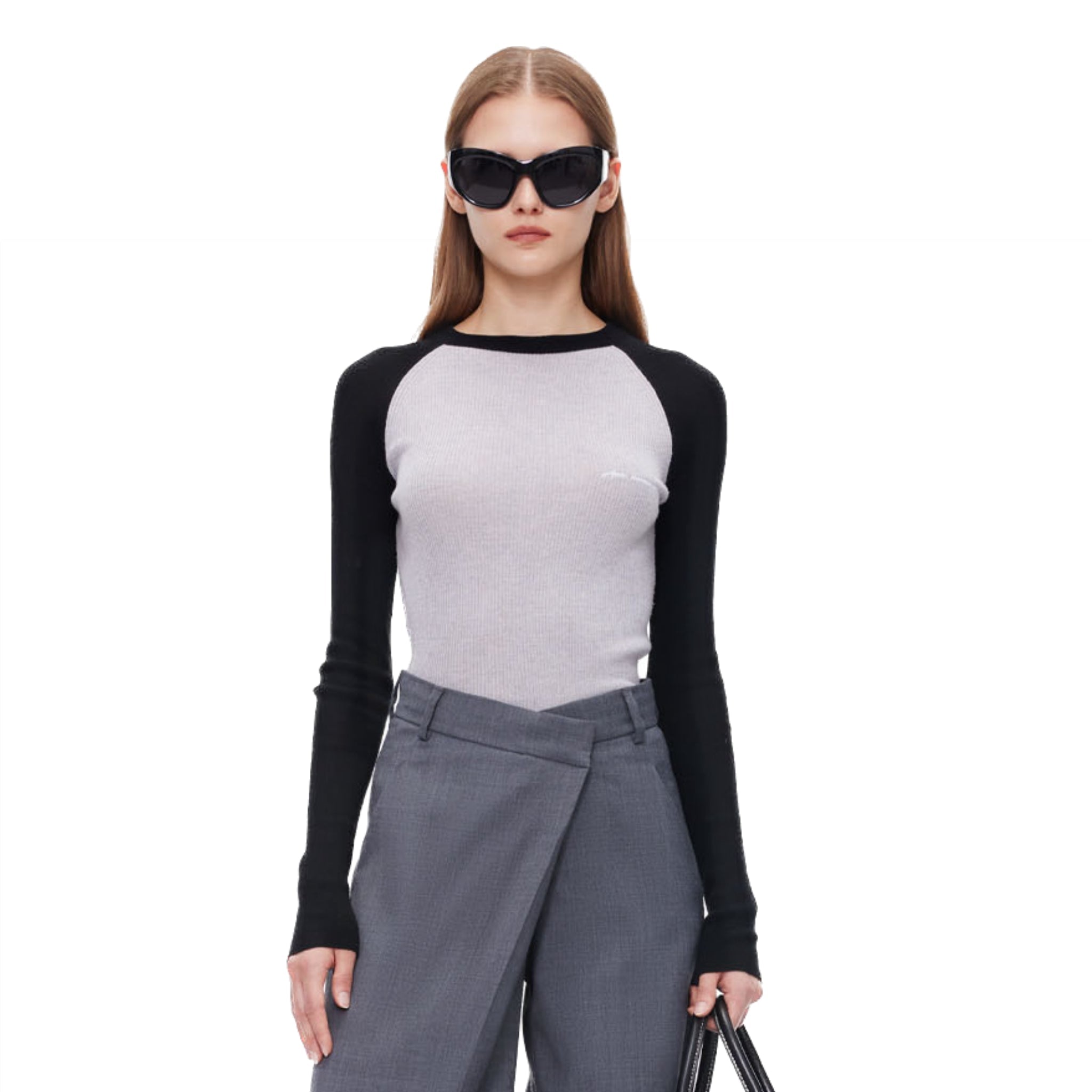 ANN ANDELMAN Grey Slim Knit Long Sleeve T-shirt | MADA IN CHINA