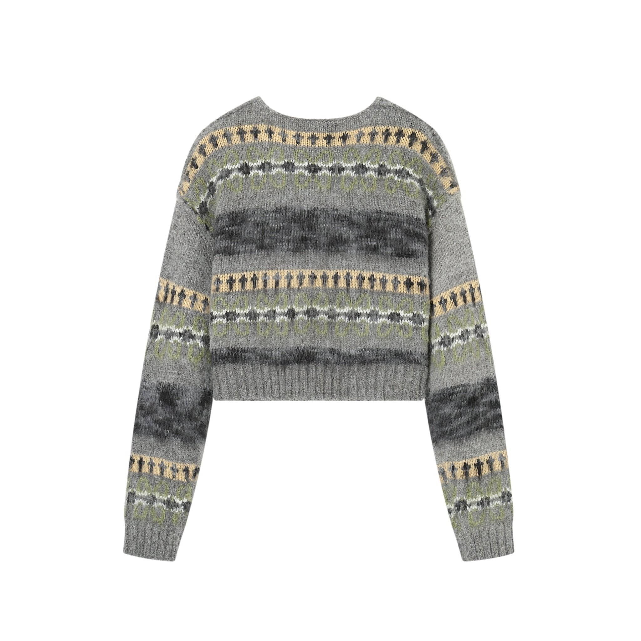 SOMESOWE Grey Tassle Collar Jacquard Short Cardigan | MADA IN CHINA