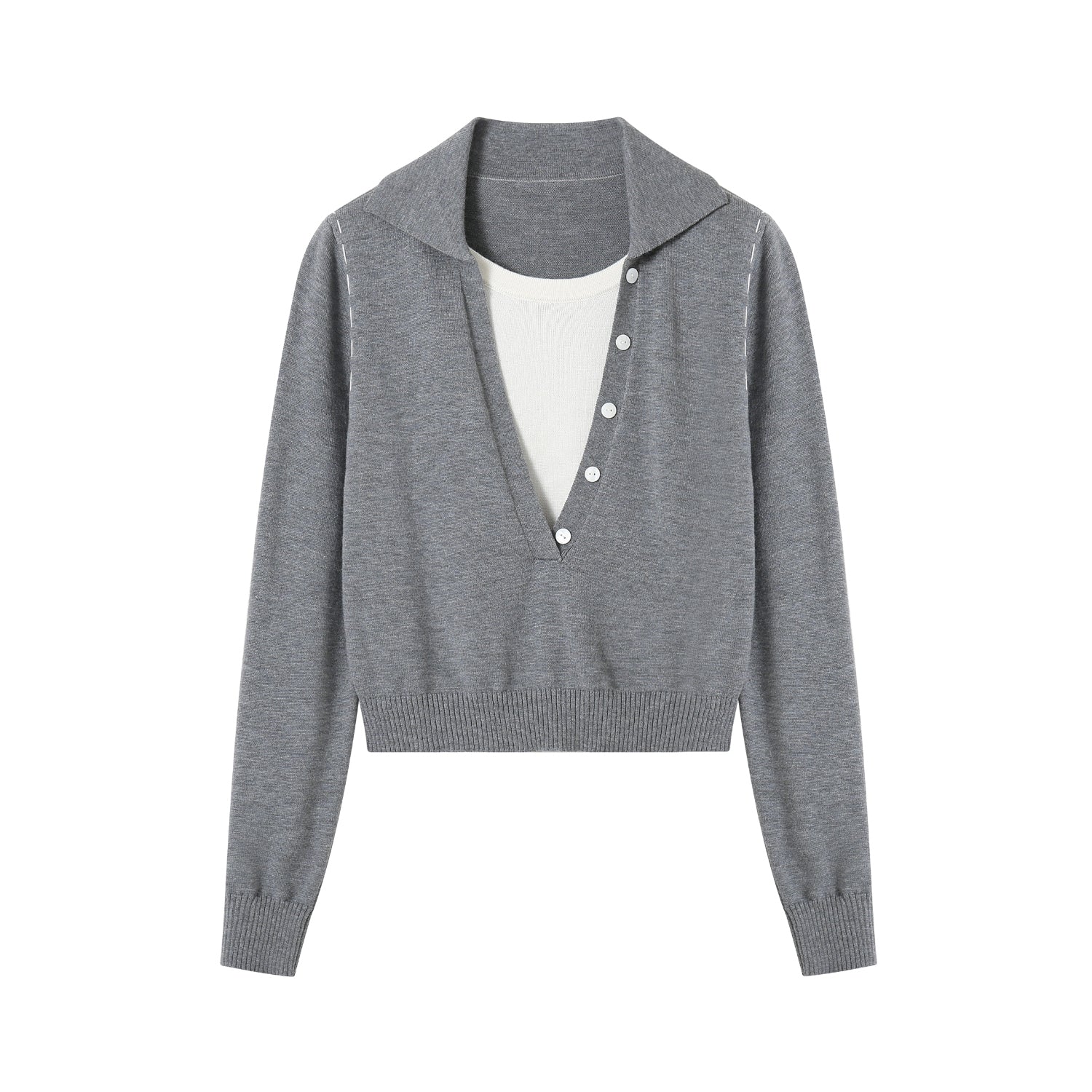 SOMESOWE Grey Two Piece Minimal Cardigan | MADA IN CHINA