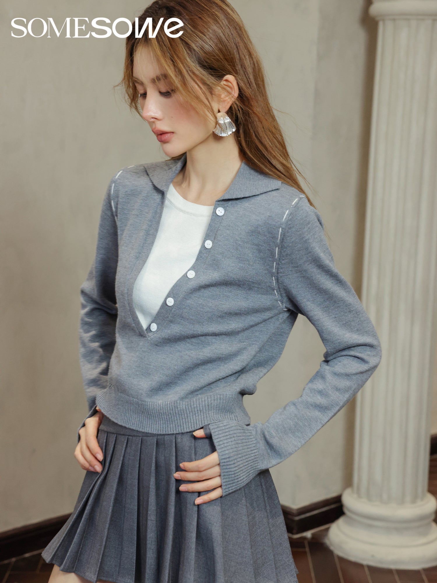 SOMESOWE Grey Two Piece Minimal Cardigan | MADA IN CHINA