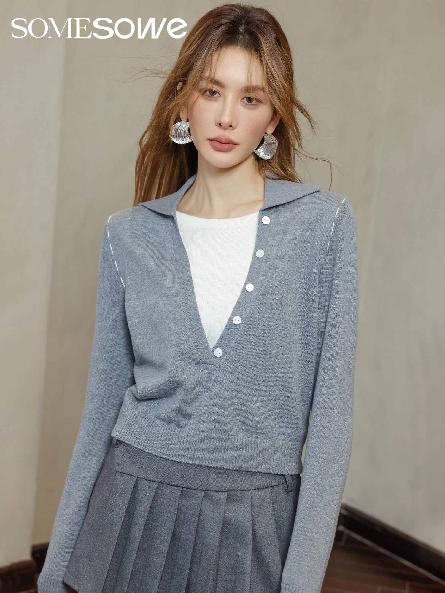 SOMESOWE Grey Two Piece Minimal Cardigan | MADA IN CHINA