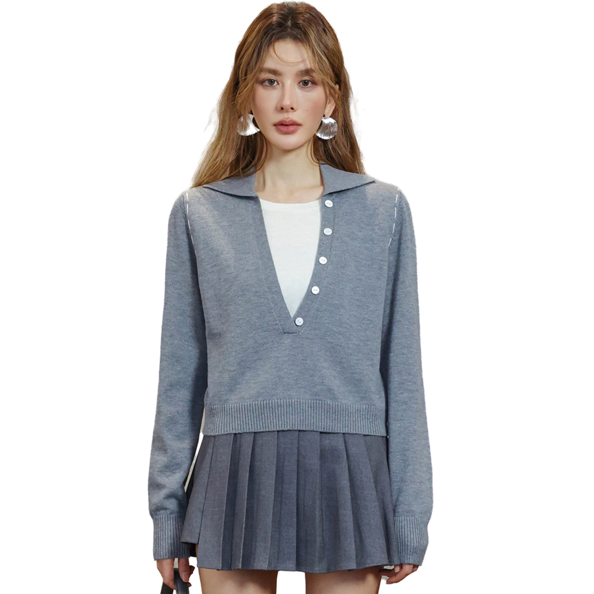 SOMESOWE Grey Two Piece Minimal Cardigan | MADA IN CHINA