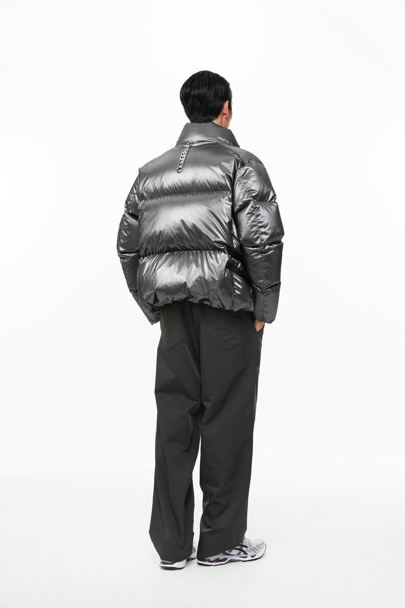 UNAWARES Grey Water-Gloss Custom Buckle Down Jacket | MADA IN CHINA