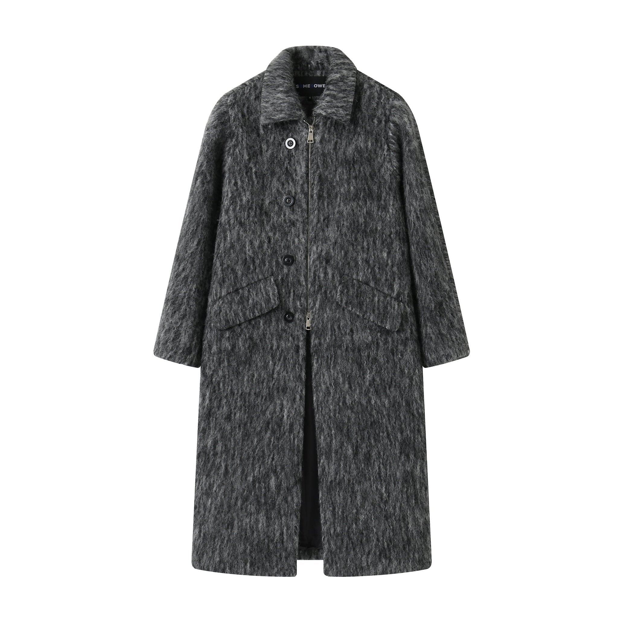 SOMESOWE Grey Wave Pattern Long Wool Coat | MADA IN CHINA