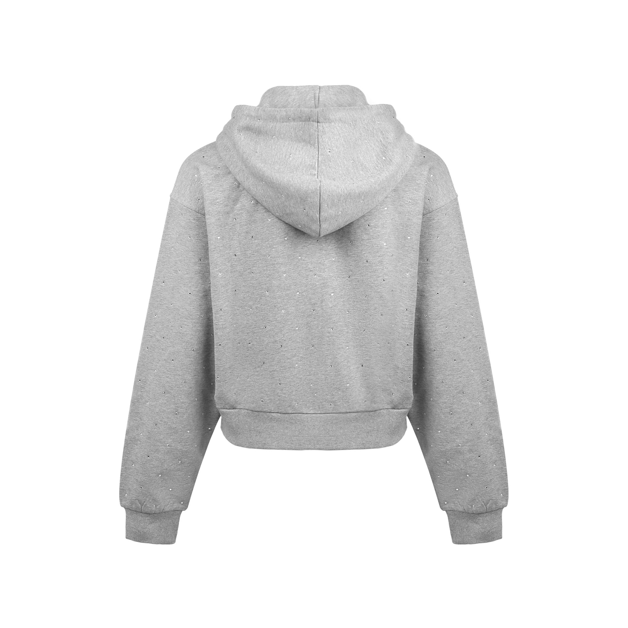 ANN ANDELMAN Grey Zipper Rhinestone Sweatshirt | MADA IN CHINA