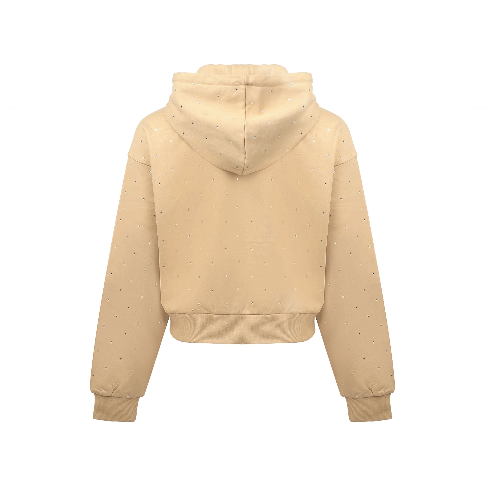 ANN ANDELMAN Khaki Diamante Embellished Zipper Hoodie | MADA IN CHINA