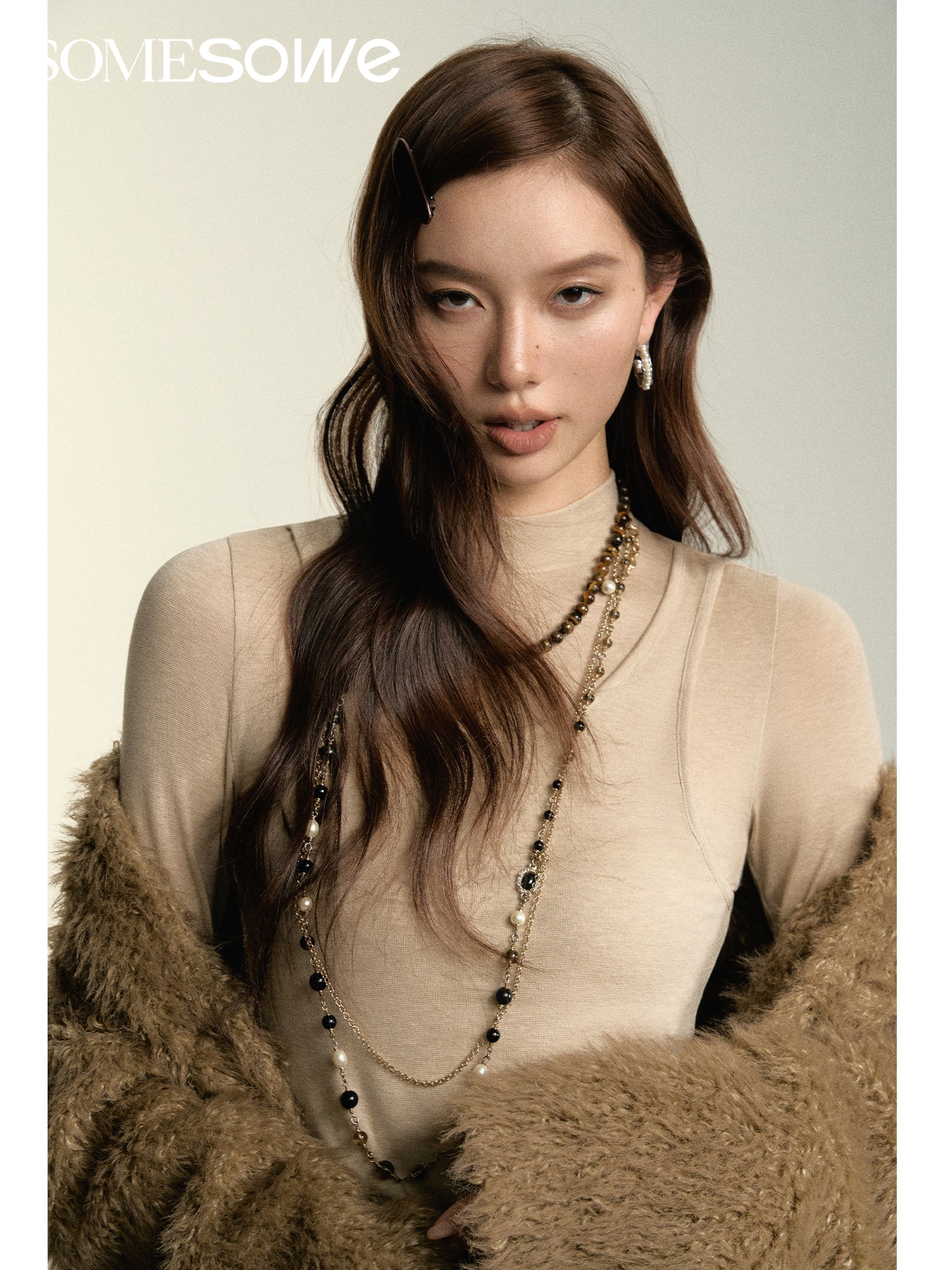 SOMESOWE Khaki Faux Fur Long Coat | MADA IN CHINA