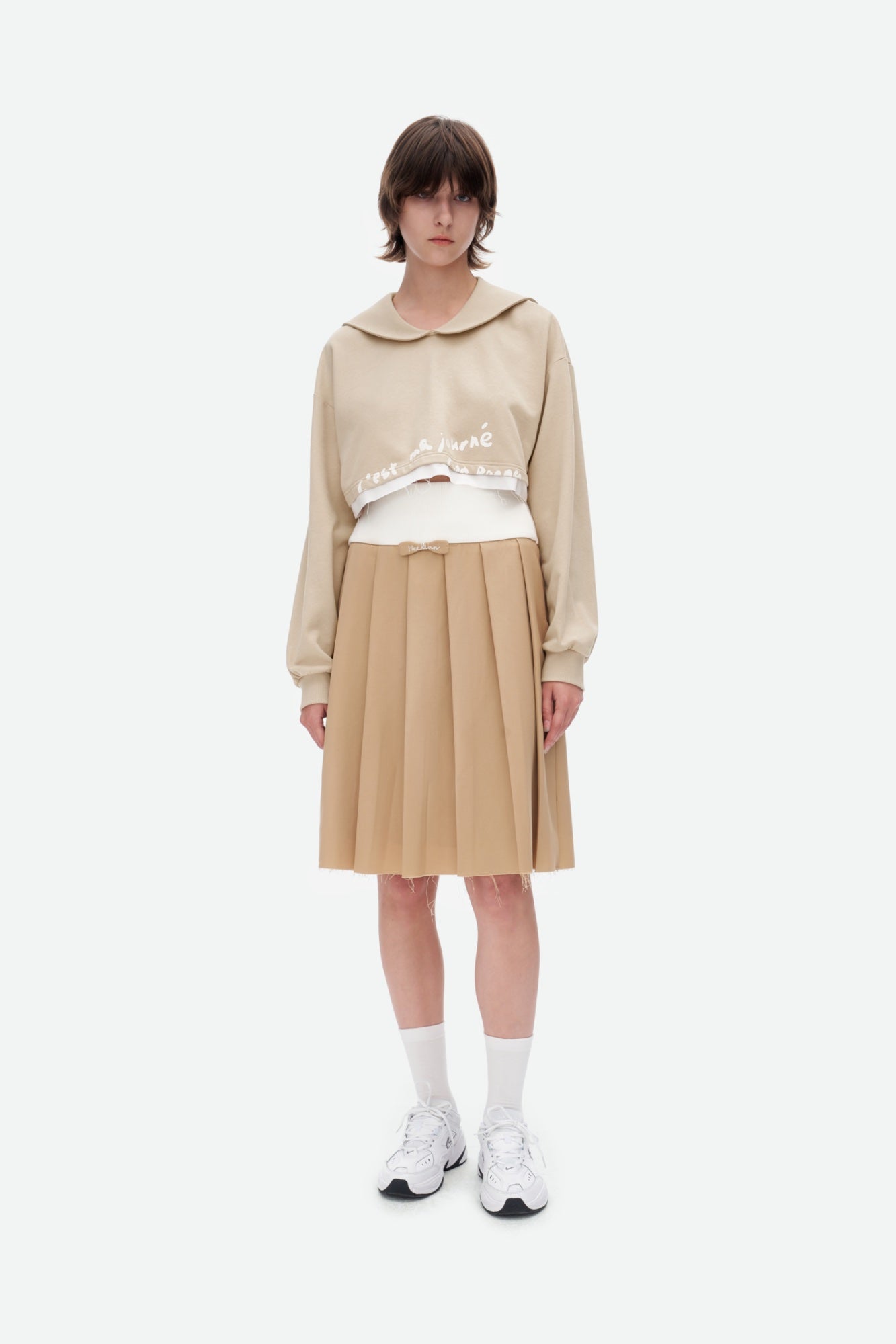 HERLIAN Khaki Mid-length Pleated Skirt | MADA IN CHINA