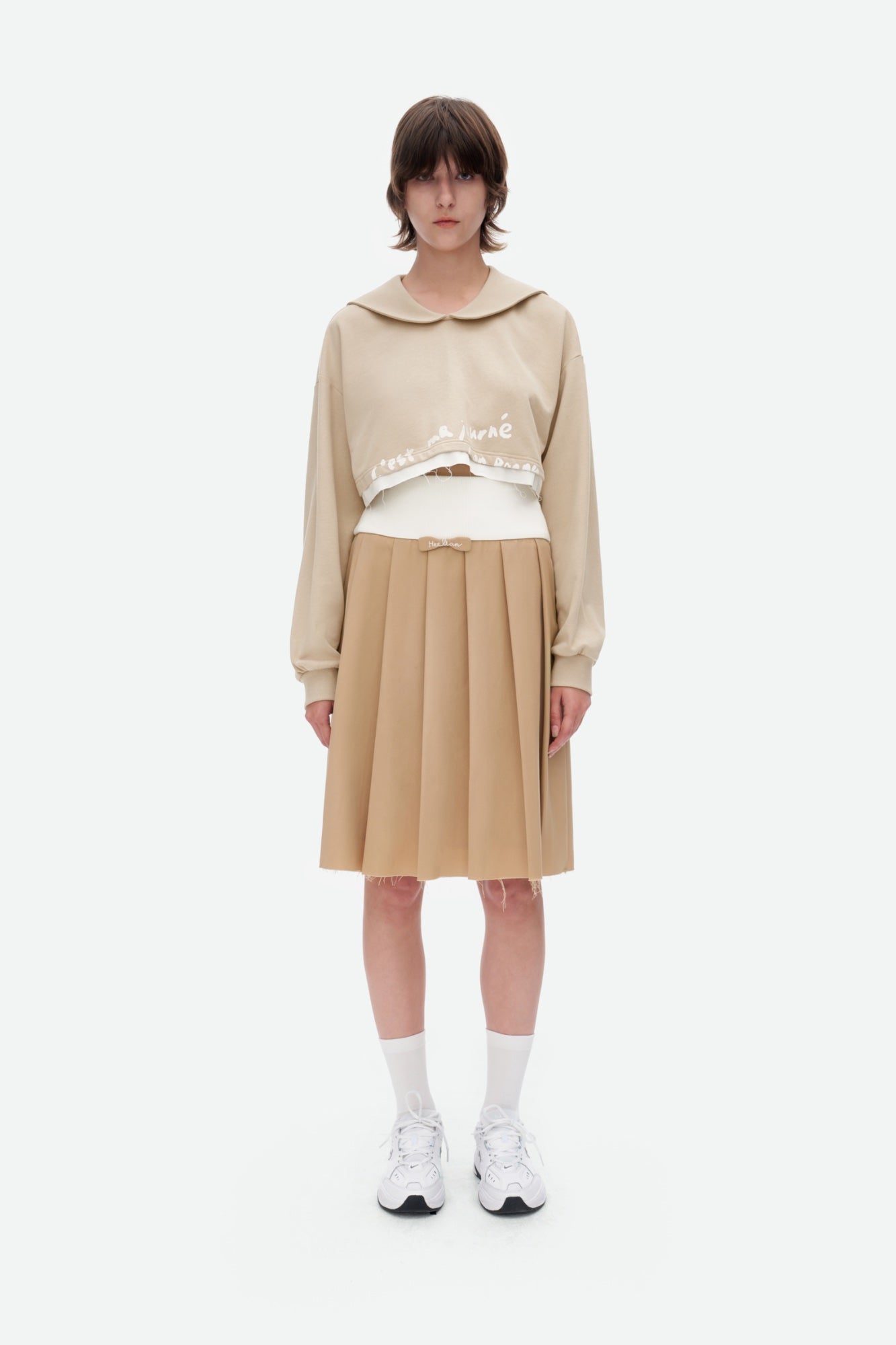 HERLIAN Khaki Mid-length Pleated Skirt | MADA IN CHINA