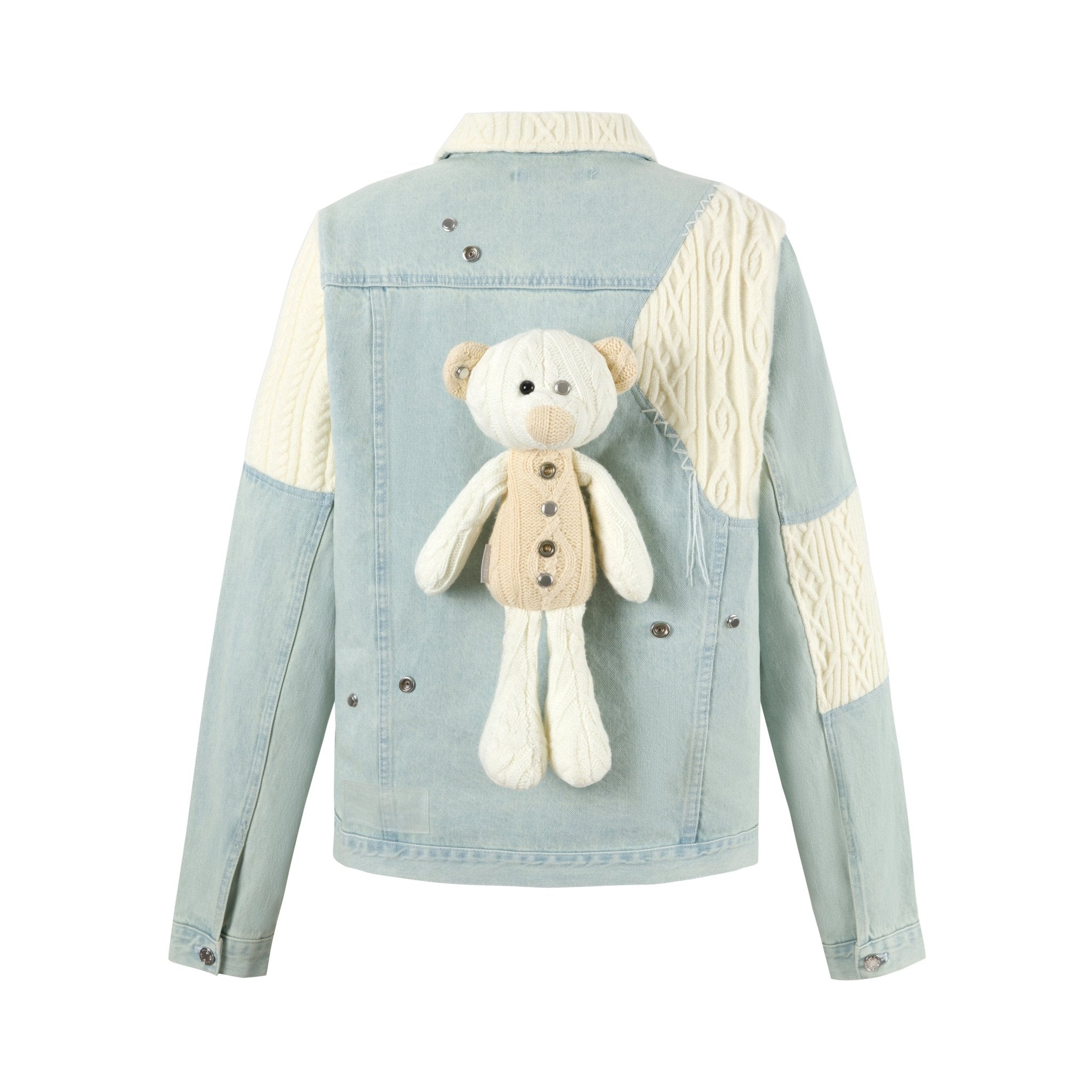 13DE MARZO Knitting Wool Patchwork Jeans Jacket | MADA IN CHINA