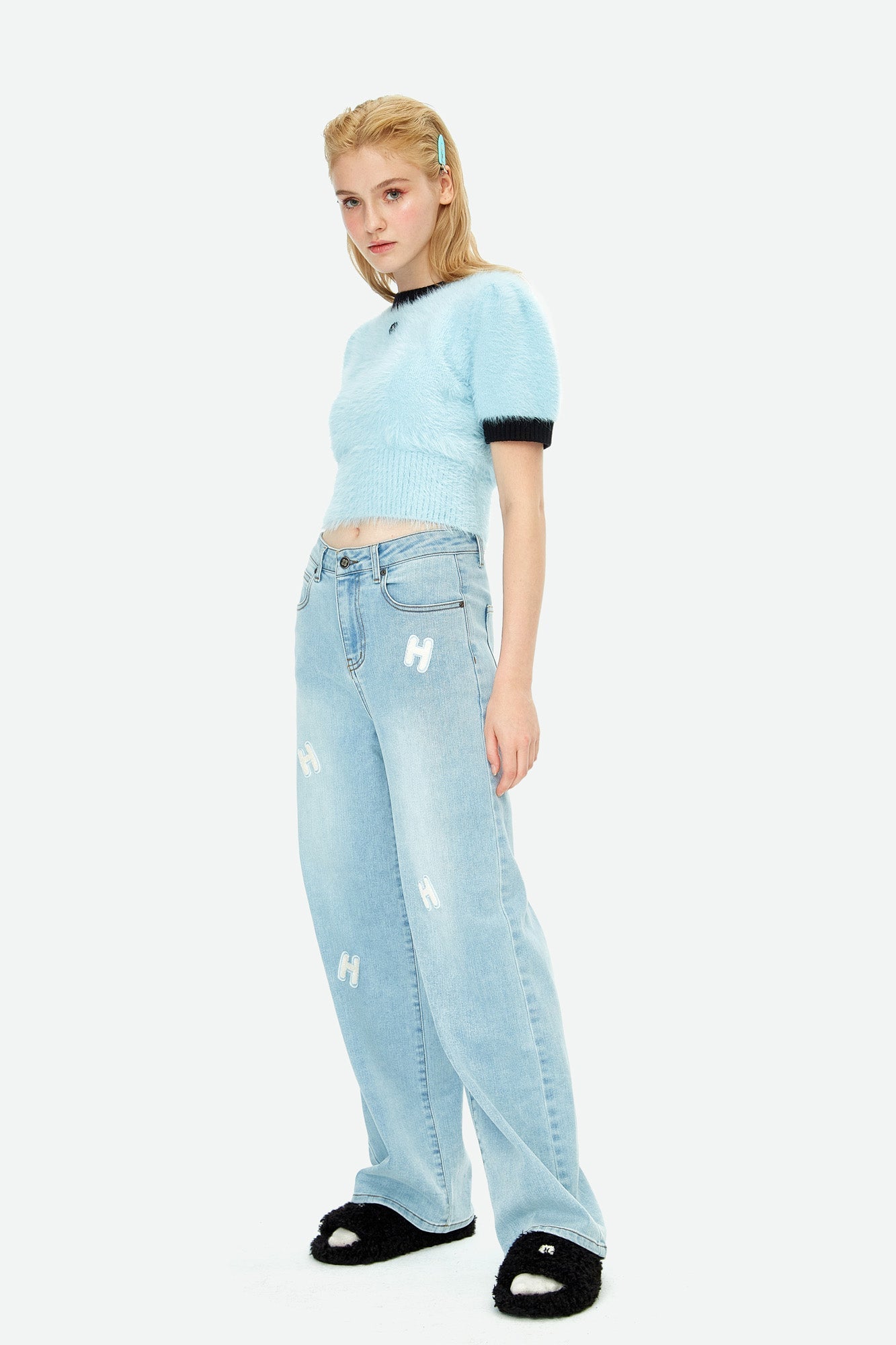 HERLIAN Labeled Logo Wide-Leg Jeans | MADA IN CHINA