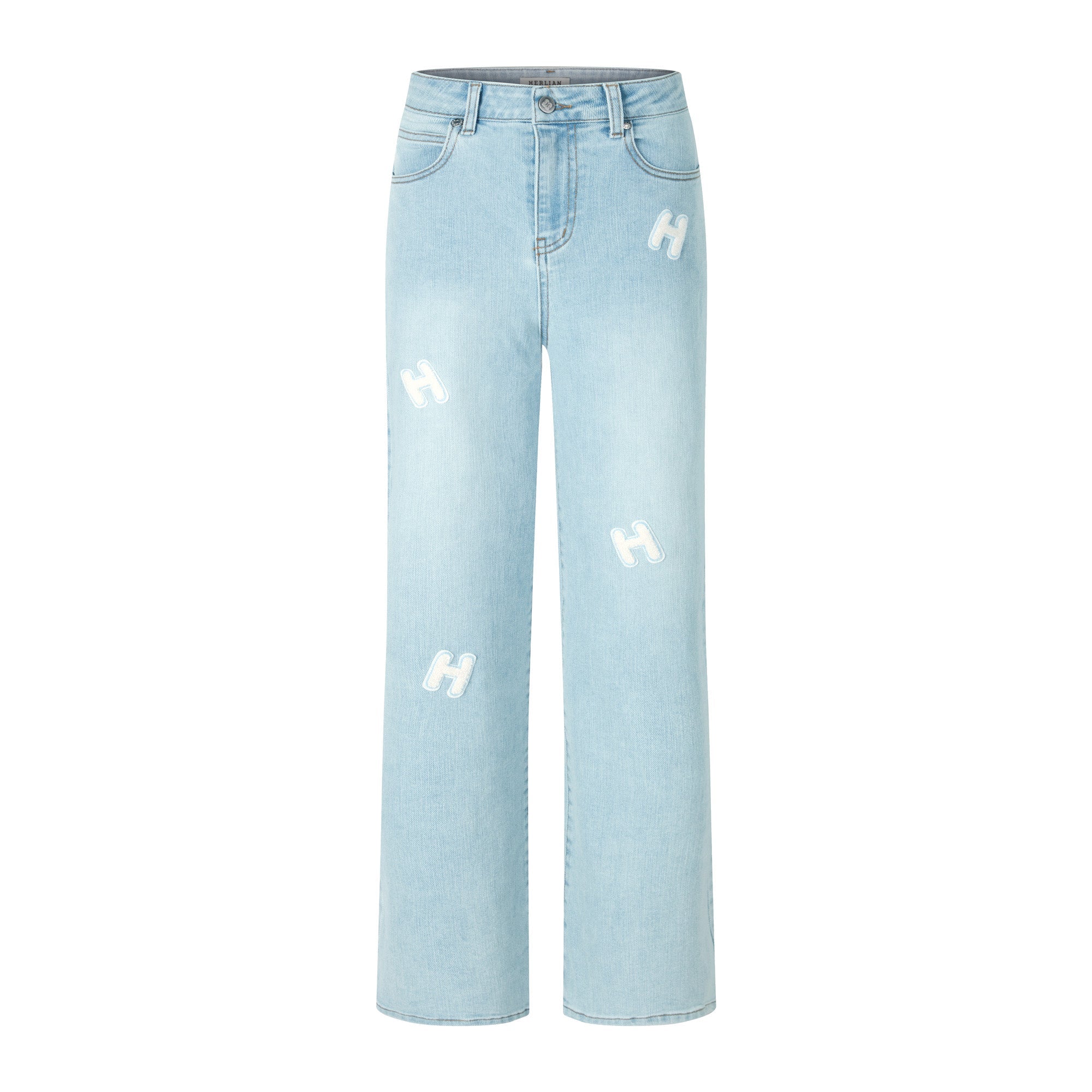 HERLIAN Labeled Logo Wide-Leg Jeans | MADA IN CHINA