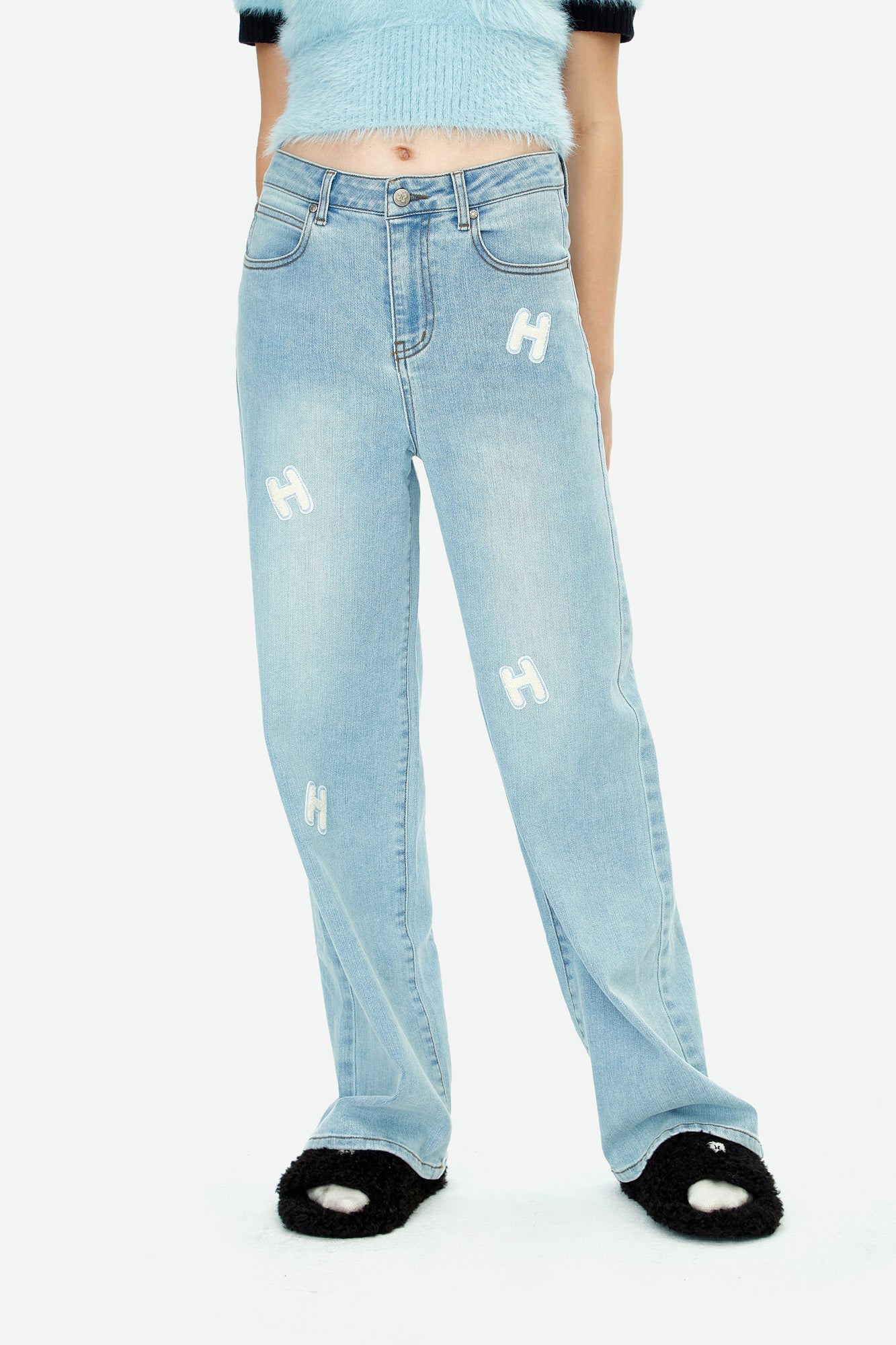 HERLIAN Labeled Logo Wide-Leg Jeans | MADA IN CHINA